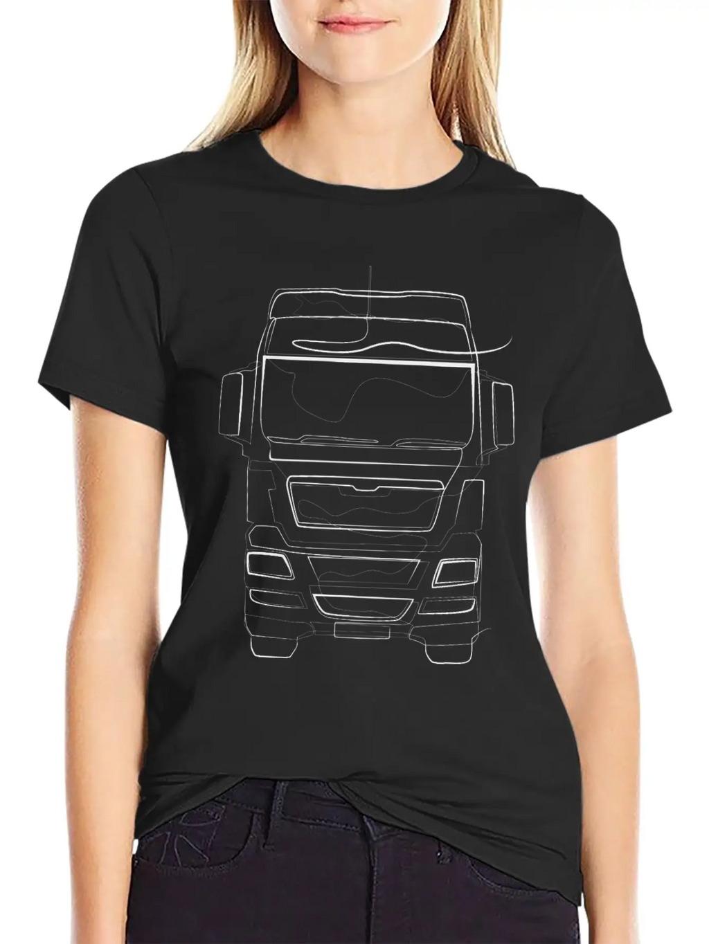 Trucker Truck - One Line Drawing Unisex Short Sleeve Soft Cotton T-Shirt – Casual Everyday Wear