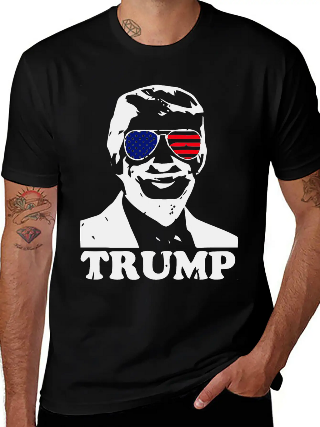 Trump With American Flag Stylish Everyday T-Shirt – Unisex Basic Cotton Tee