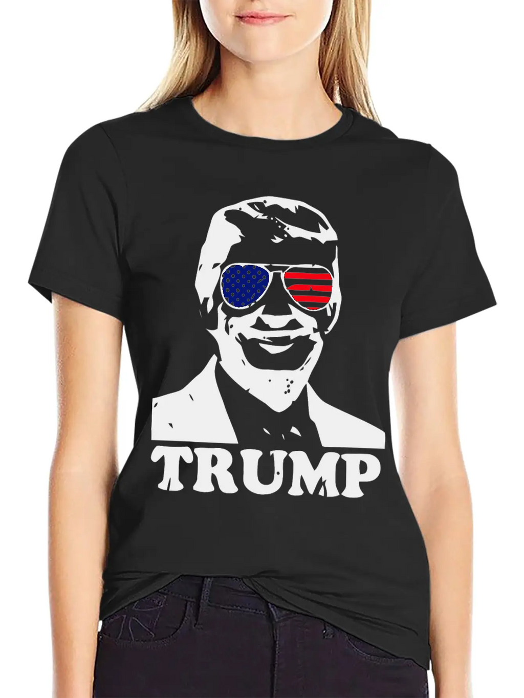 Trump With American Flag Stylish Everyday T-Shirt – Unisex Basic Cotton Tee