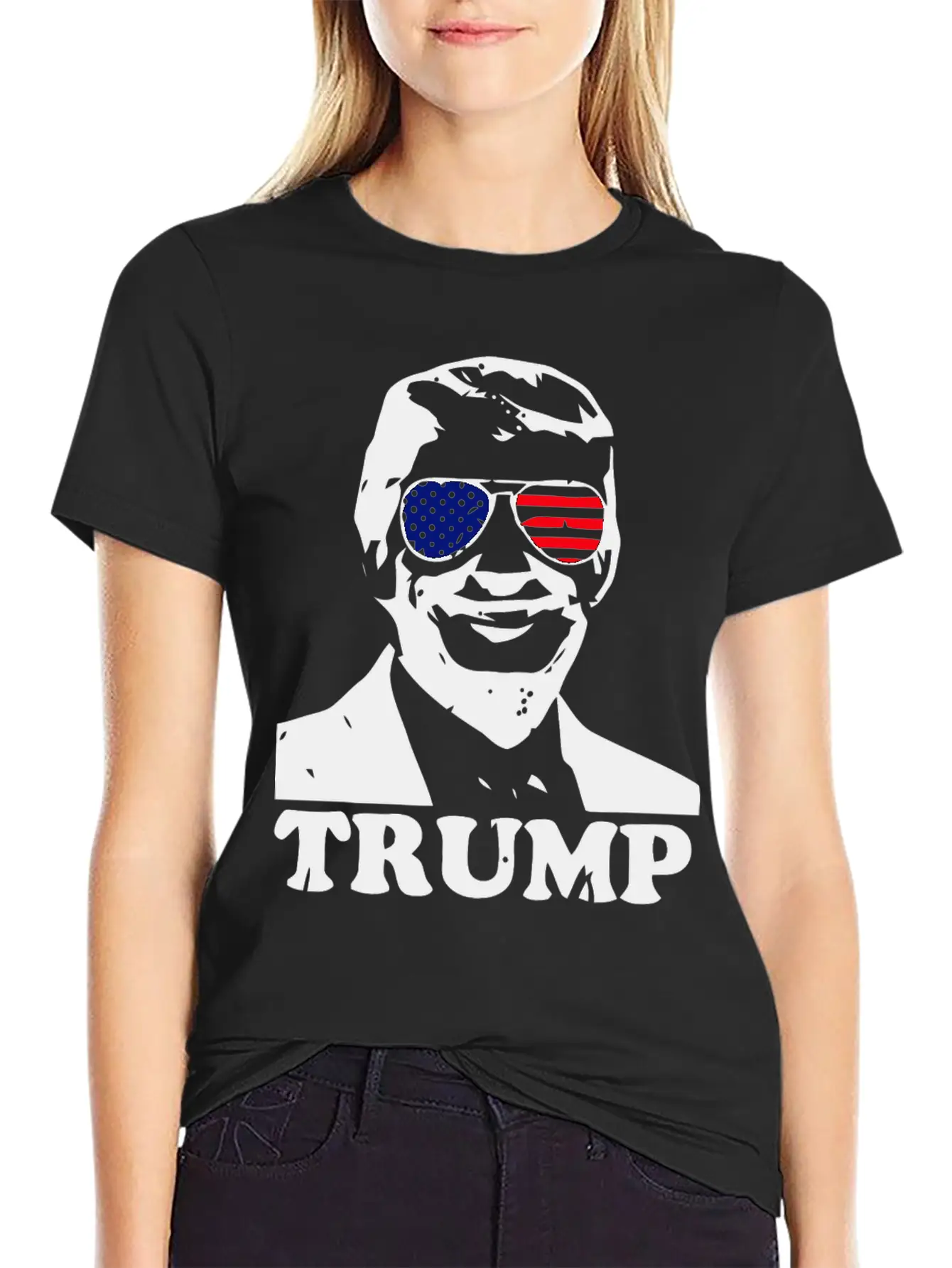Trump With American Flag Stylish Everyday T-Shirt – Unisex Basic Cotton Tee