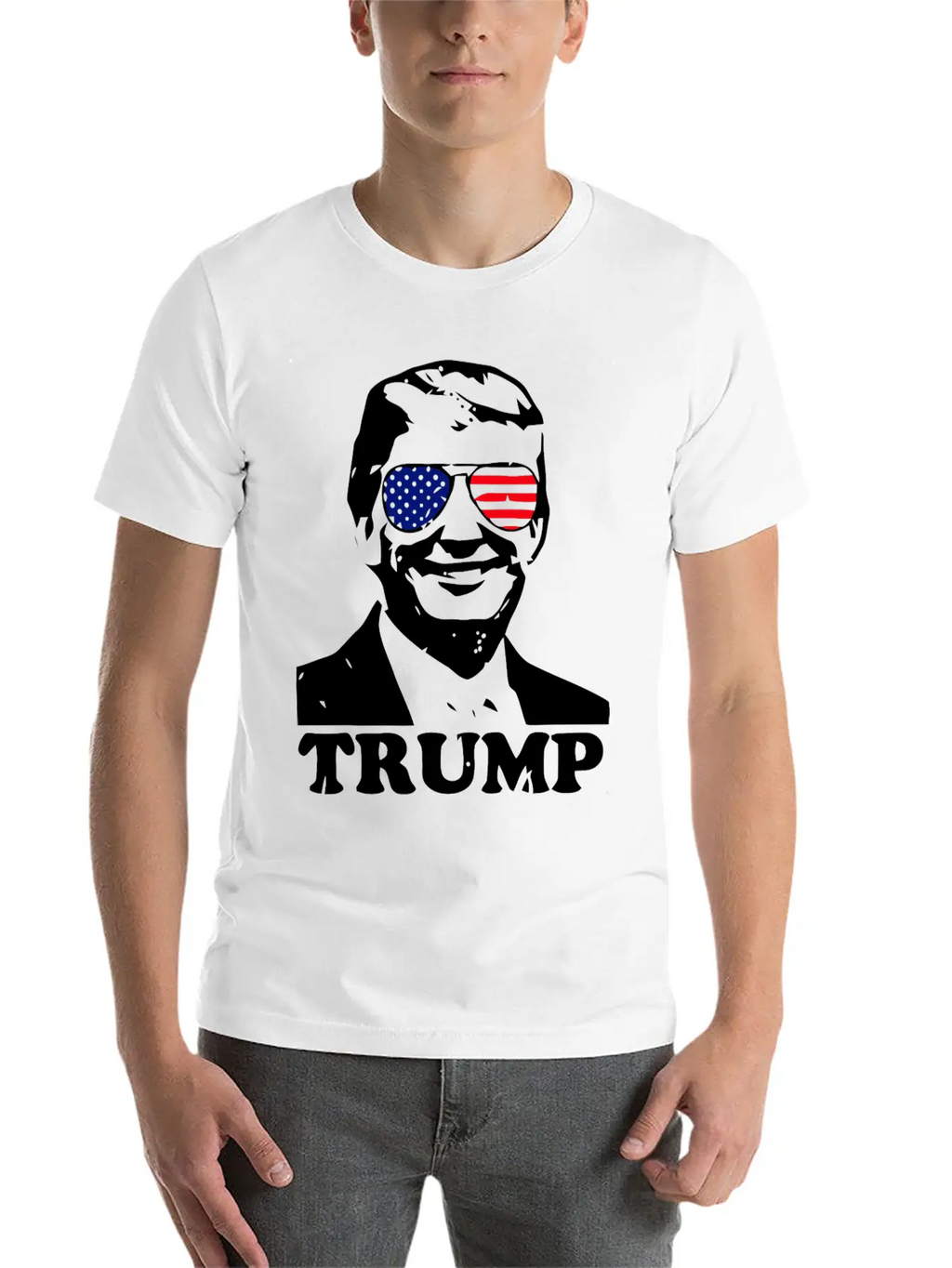 Trump With American Flag Stylish Everyday T-Shirt – Unisex Basic Cotton Tee