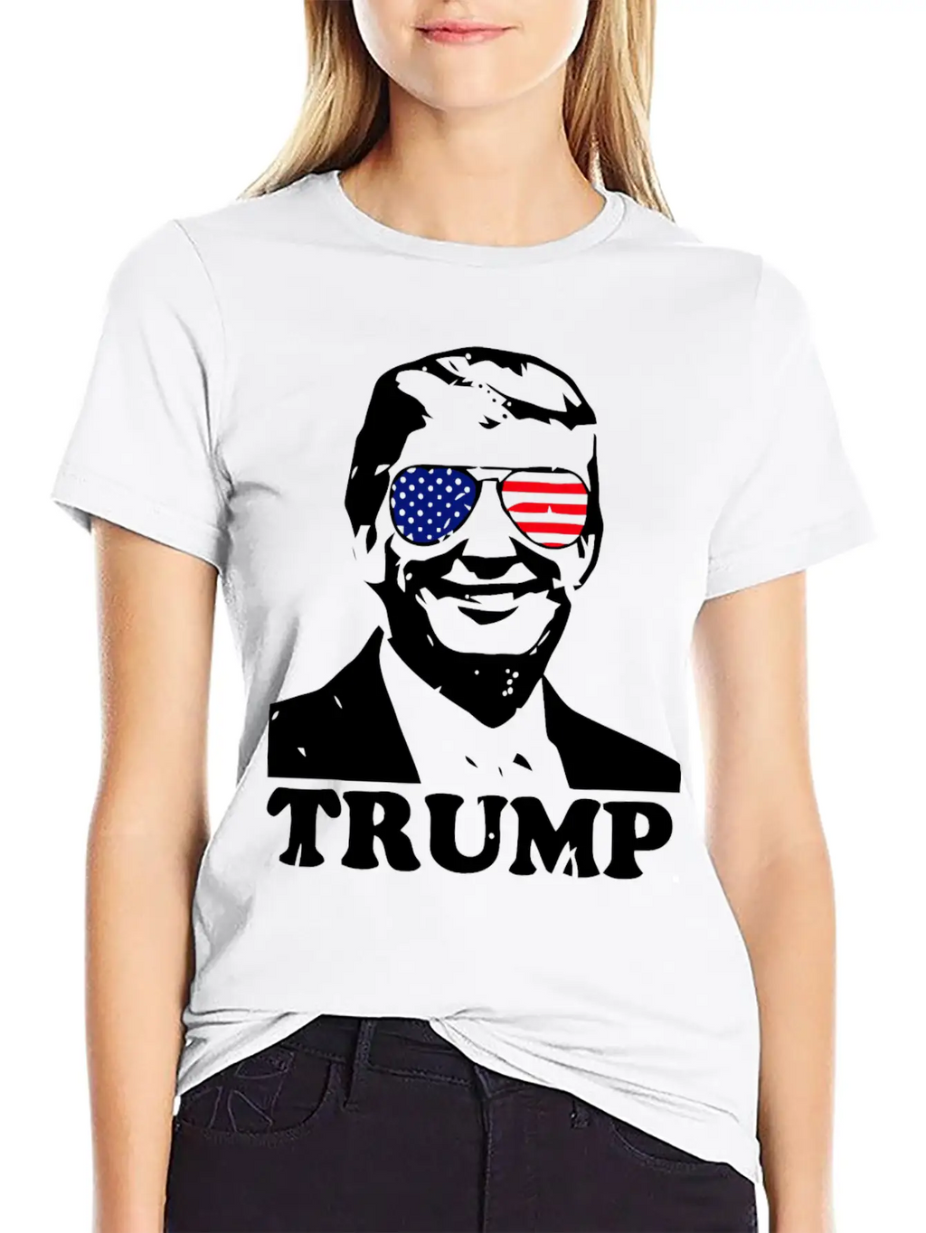 Trump With American Flag Stylish Everyday T-Shirt – Unisex Basic Cotton Tee