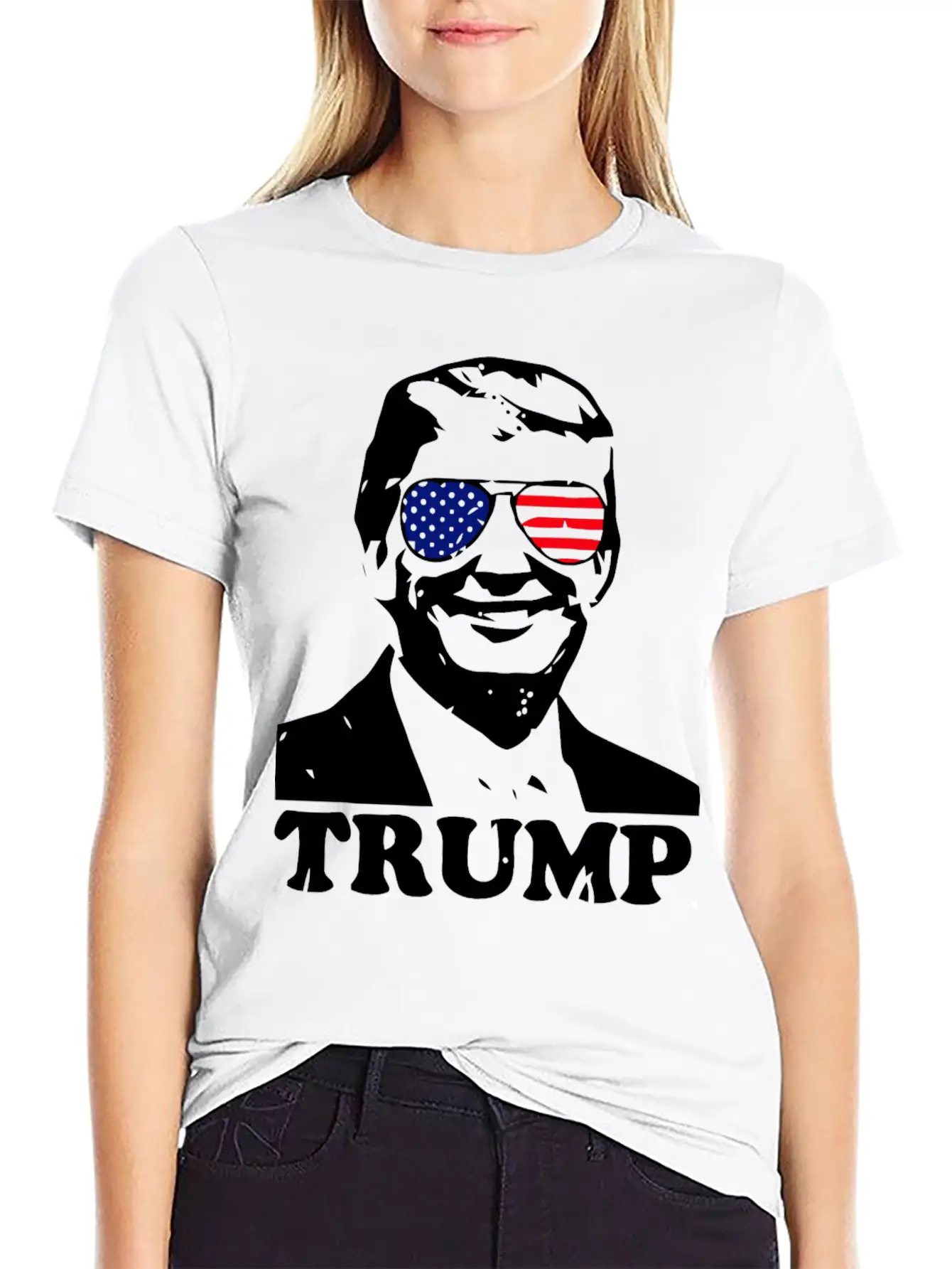 Trump With American Flag Stylish Everyday T-Shirt – Unisex Basic Cotton Tee