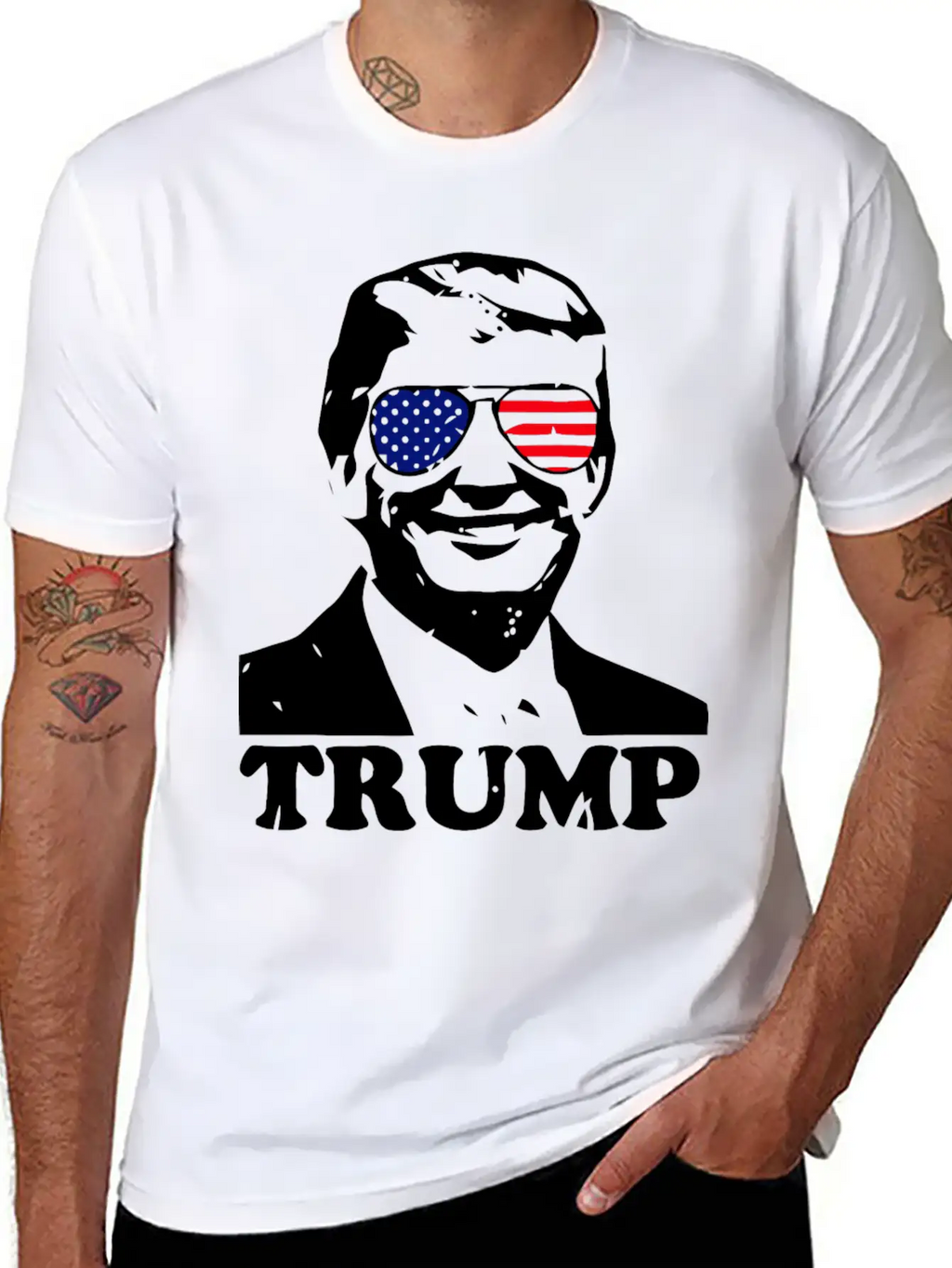 Trump With American Flag Stylish Everyday T-Shirt – Unisex Basic Cotton Tee