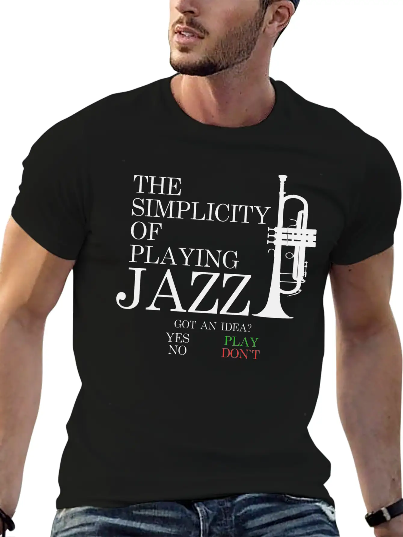 Trumpet T-Shirt - THE SIMPLICITY OF PLAYING JAZZ Unisex Short Sleeve Soft Cotton T-Shirt – Casual Everyday Wear