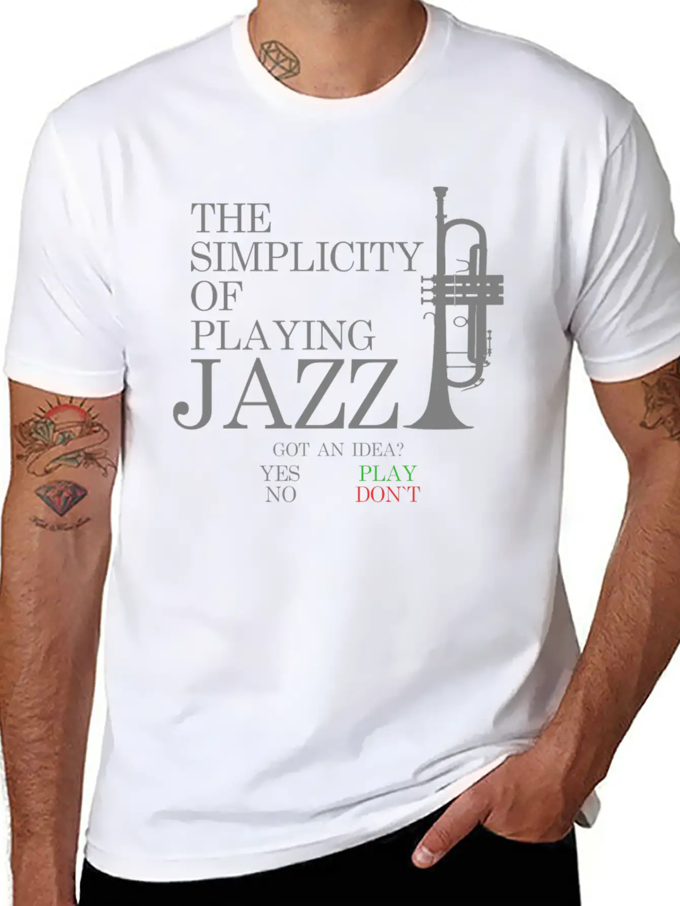 Trumpet T-Shirt - THE SIMPLICITY OF PLAYING JAZZ Unisex Short Sleeve Soft Cotton T-Shirt – Casual Everyday Wear