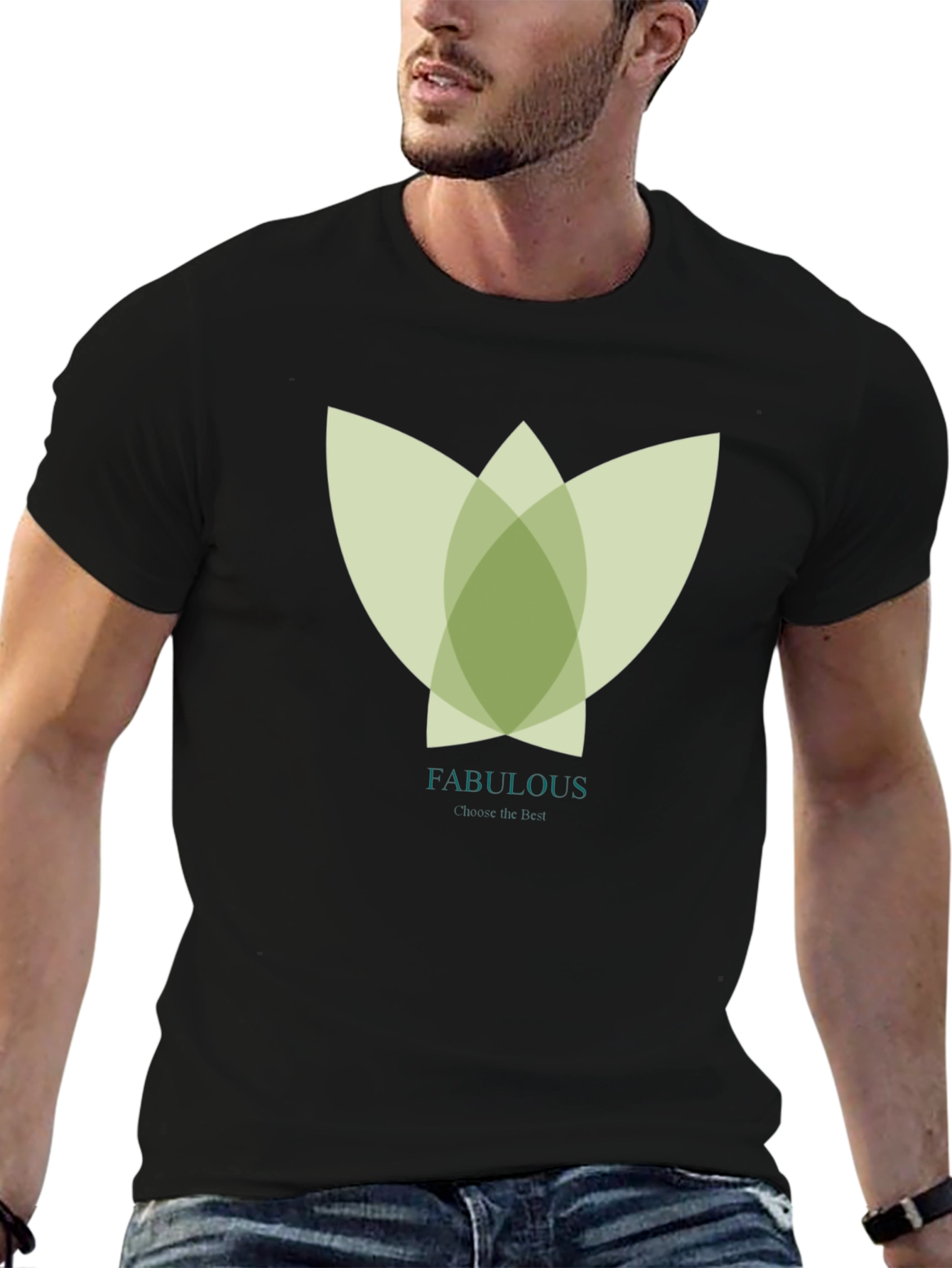 Stylish Black Tee with Abstract Green Floral Graphic