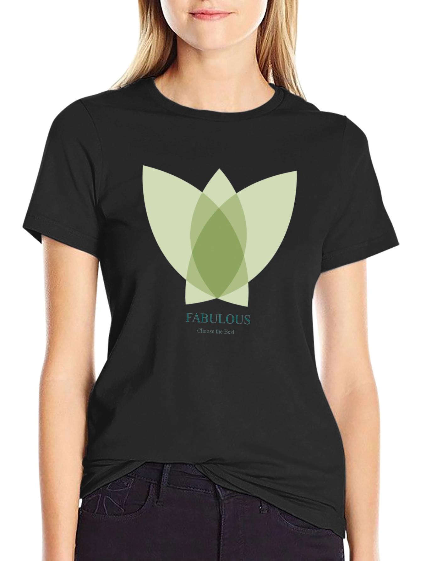 Stylish Black Tee with Abstract Green Floral Graphic