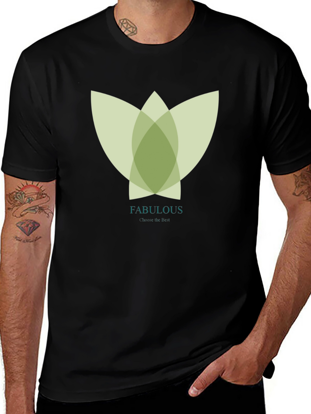 Stylish Black Tee with Abstract Green Floral Graphic