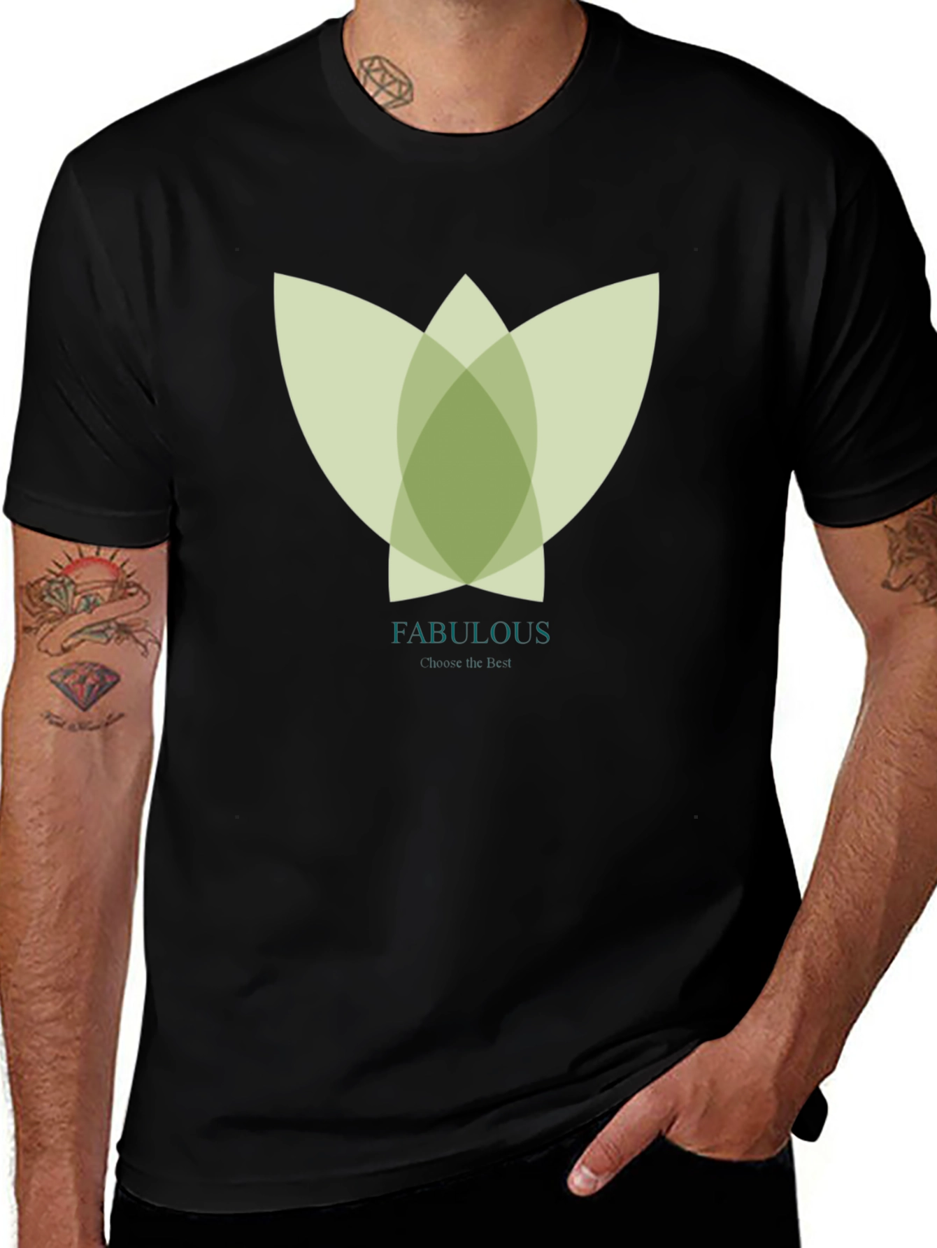 Stylish Black Tee with Abstract Green Floral Graphic