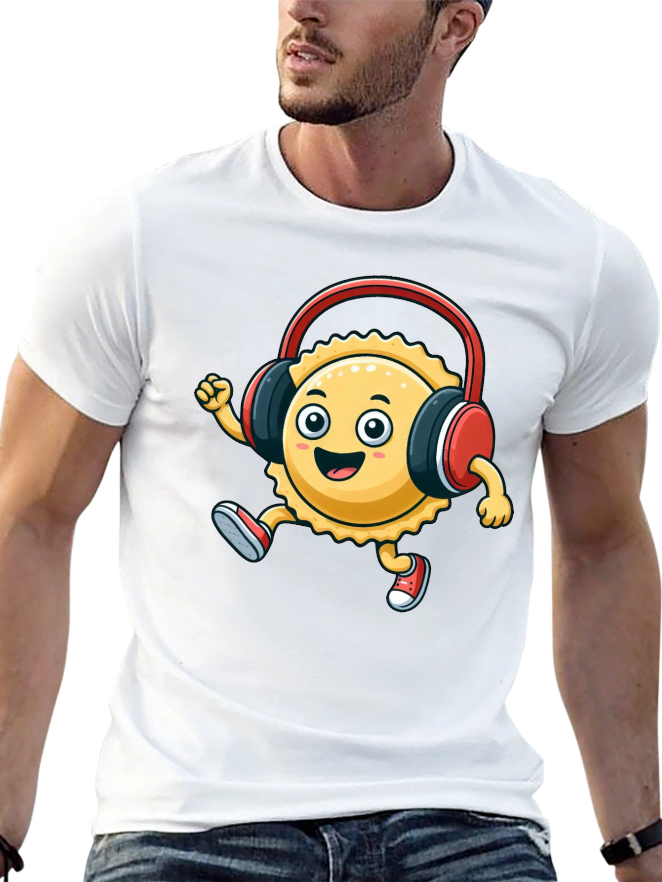 Cartoon Ravioli with Headphones T-Shirt