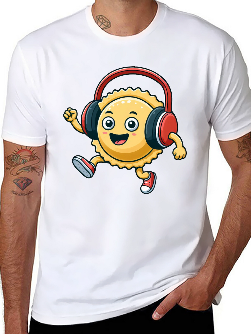 Cartoon Ravioli with Headphones T-Shirt