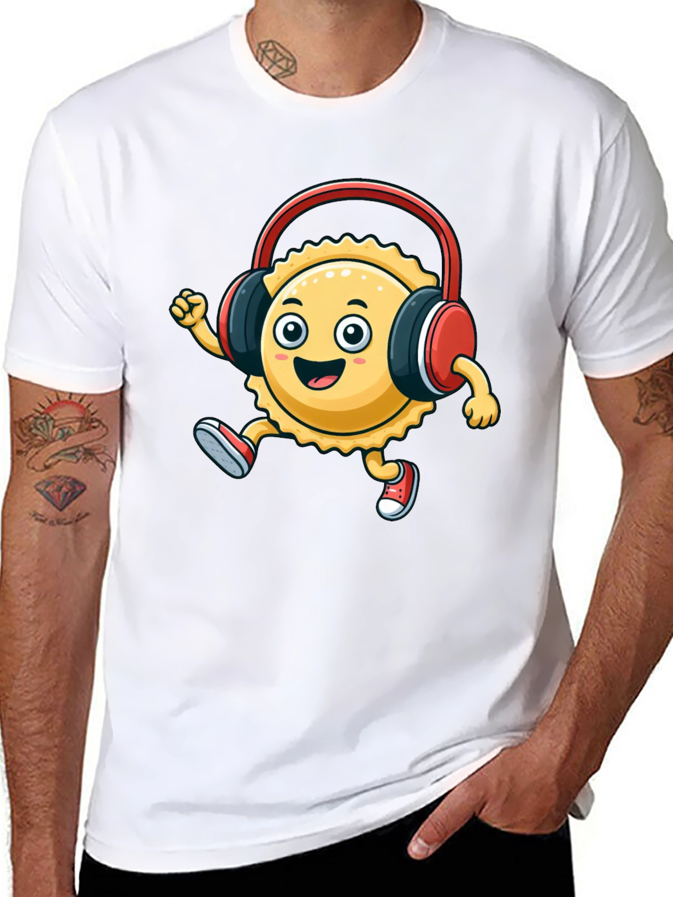 Cartoon Ravioli with Headphones T-Shirt