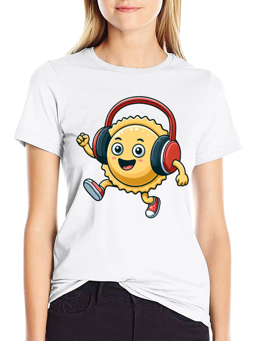 Cartoon Ravioli with Headphones T-Shirt