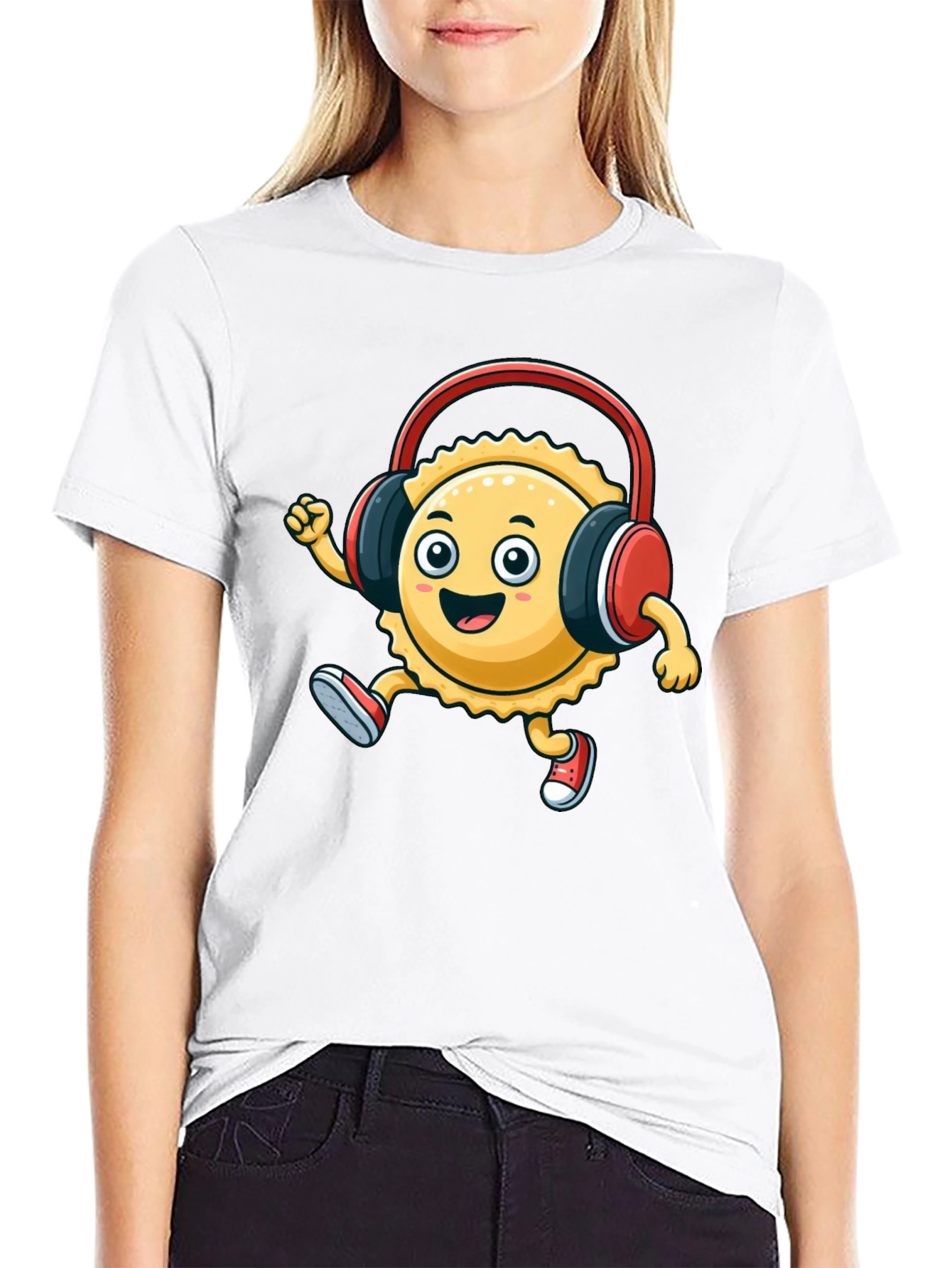 Cartoon Ravioli with Headphones T-Shirt