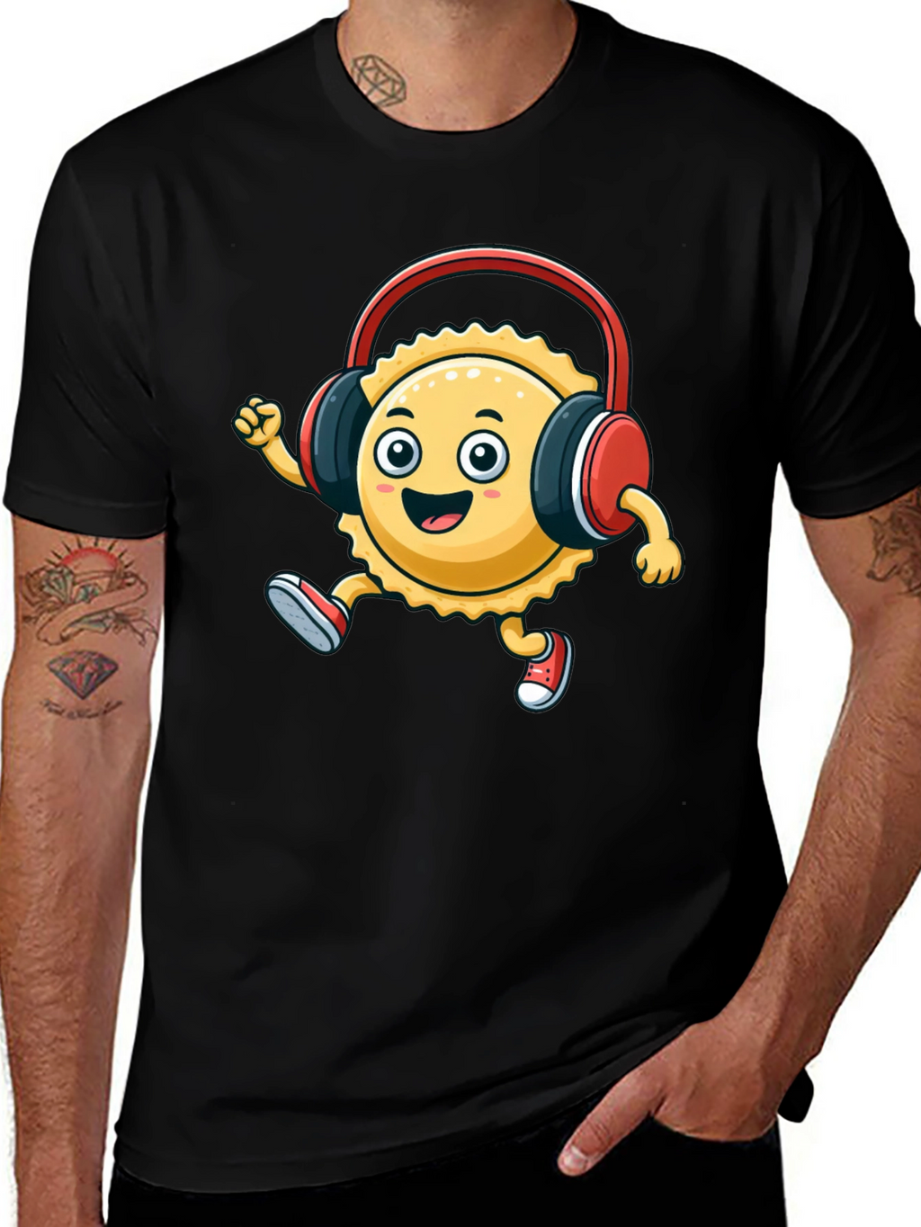 Cartoon Ravioli with Headphones T-Shirt