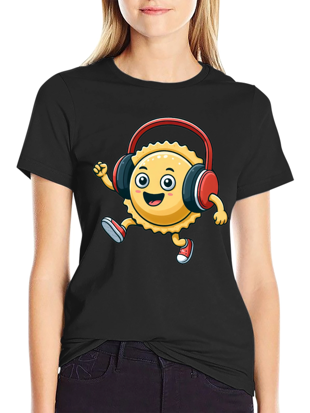 Cartoon Ravioli with Headphones T-Shirt