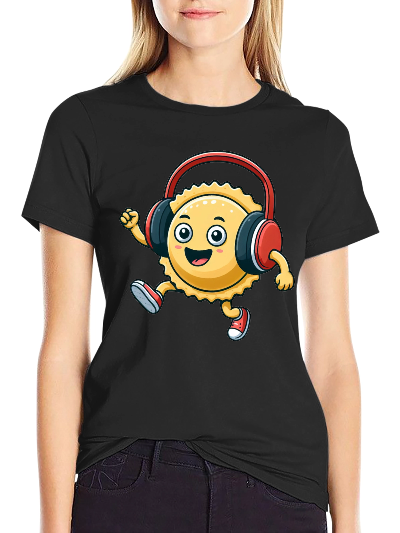 Cartoon Ravioli with Headphones T-Shirt