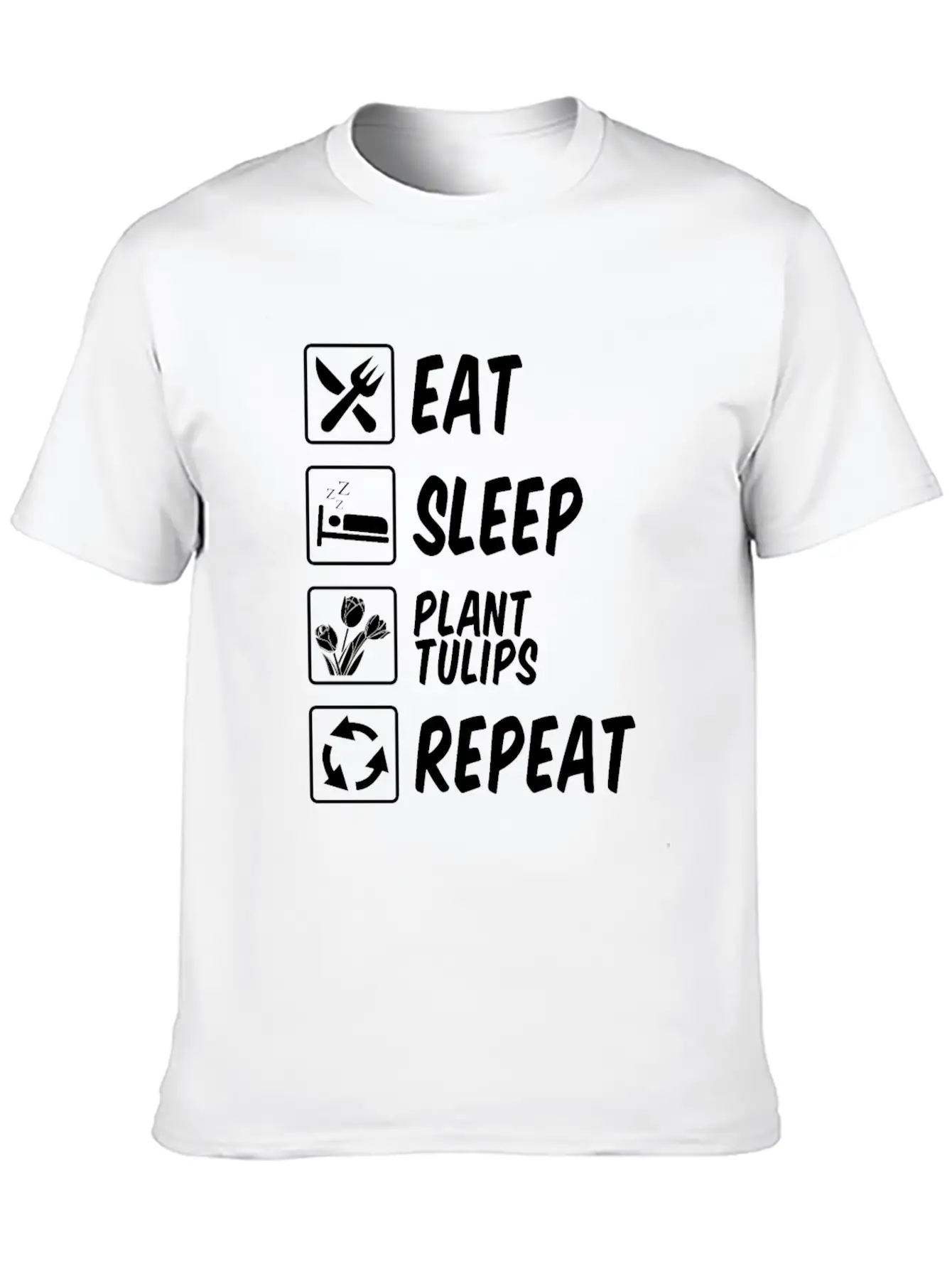 Tulip Gardening Eat Sleep Tulips Unisex Short Sleeve Soft Cotton T-Shirt – Casual Everyday Wear
