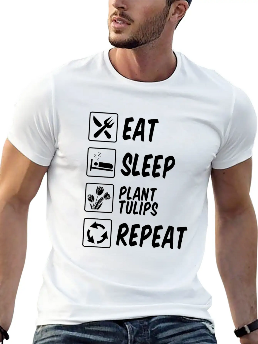 Tulip Gardening Eat Sleep Tulips Unisex Short Sleeve Soft Cotton T-Shirt – Casual Everyday Wear