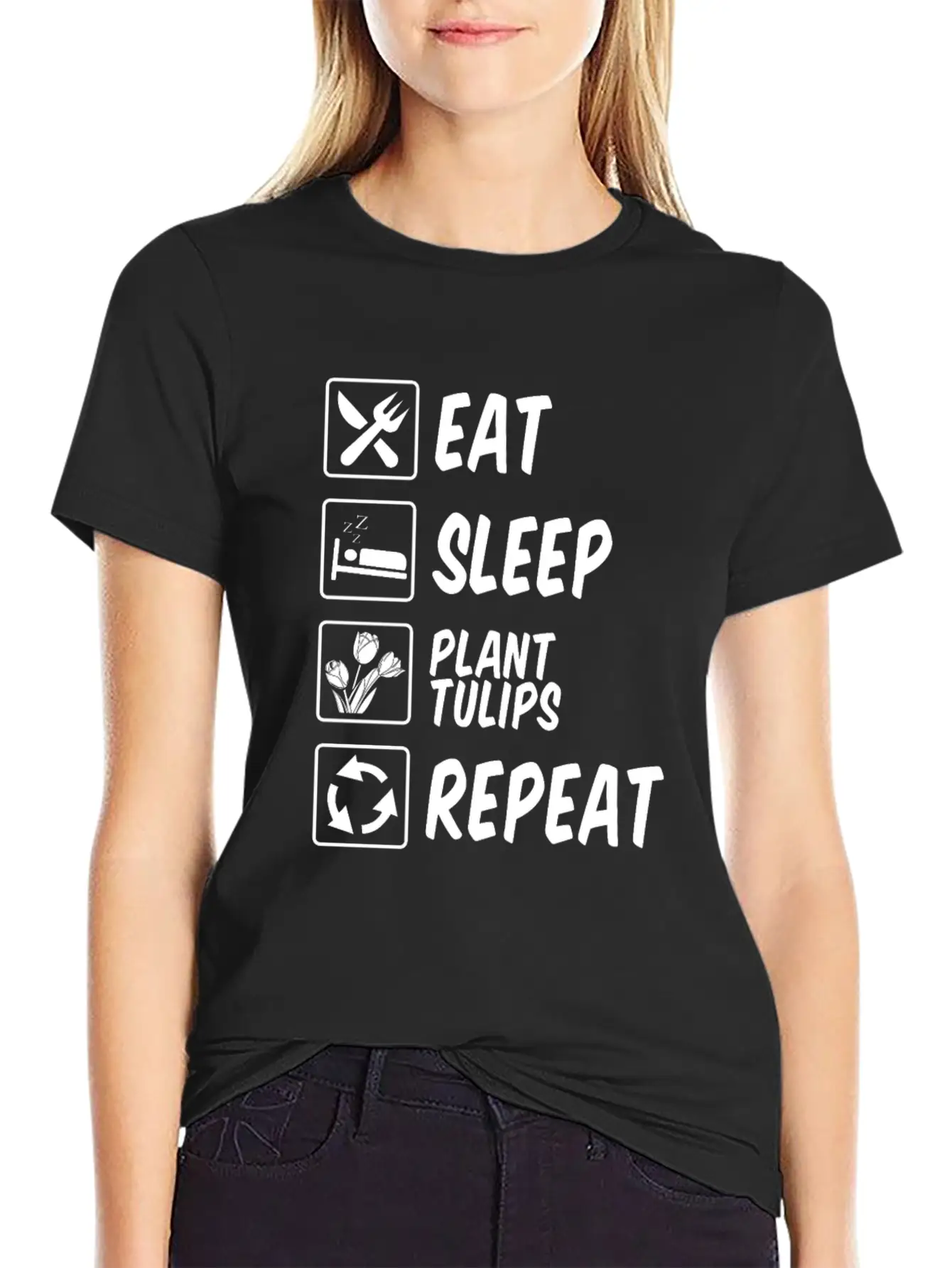 Tulip Gardening Eat Sleep Tulips Unisex Short Sleeve Soft Cotton T-Shirt – Casual Everyday Wear