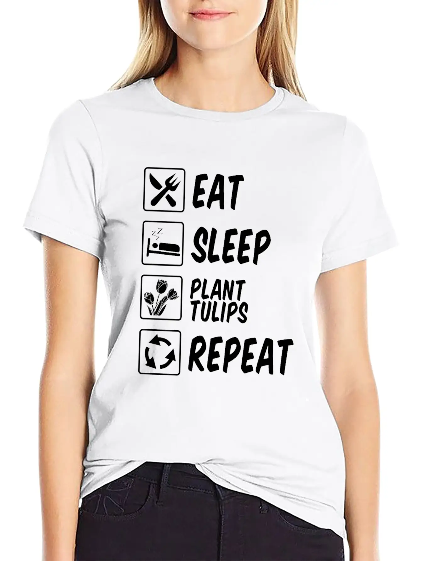 Tulip Gardening Eat Sleep Tulips Unisex Short Sleeve Soft Cotton T-Shirt – Casual Everyday Wear