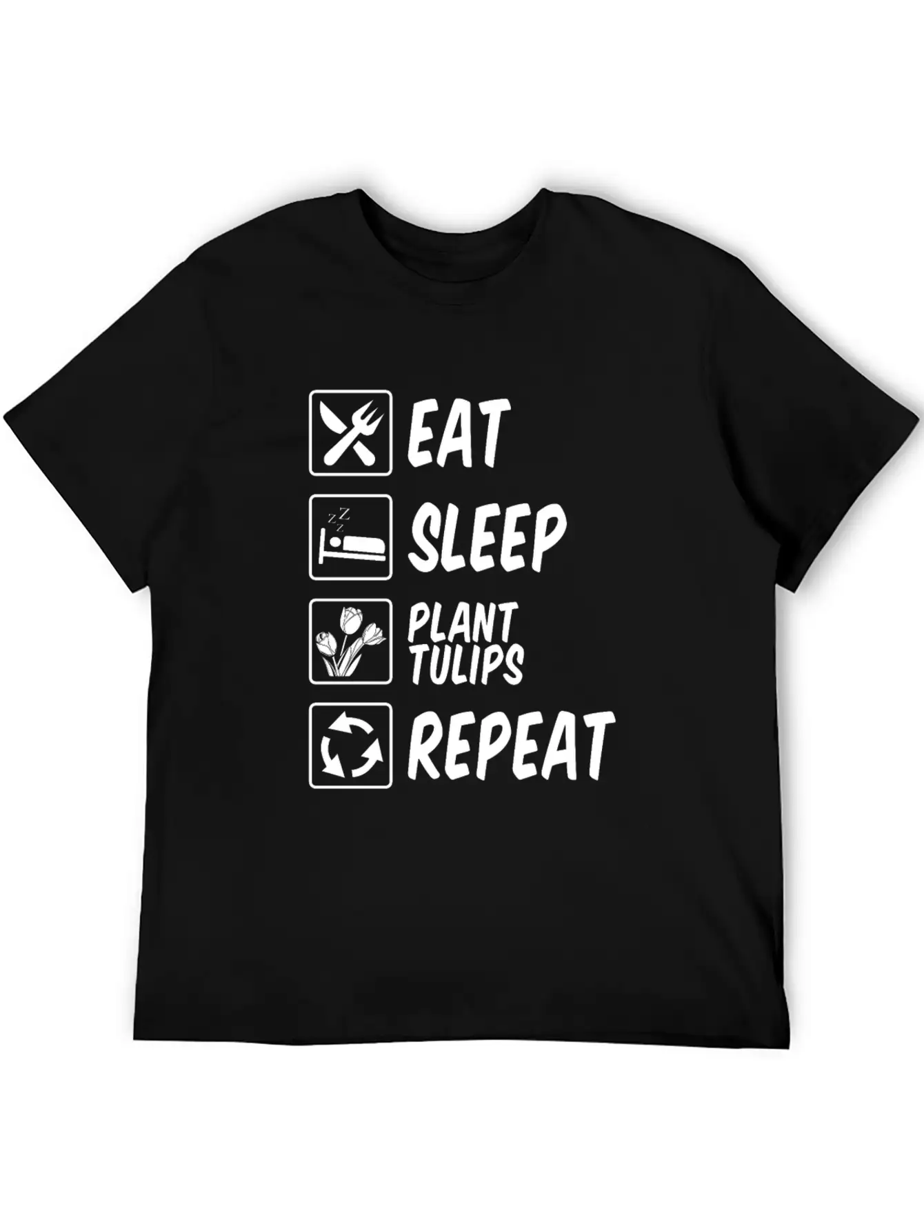 Tulip Gardening Eat Sleep Tulips Unisex Short Sleeve Soft Cotton T-Shirt – Casual Everyday Wear