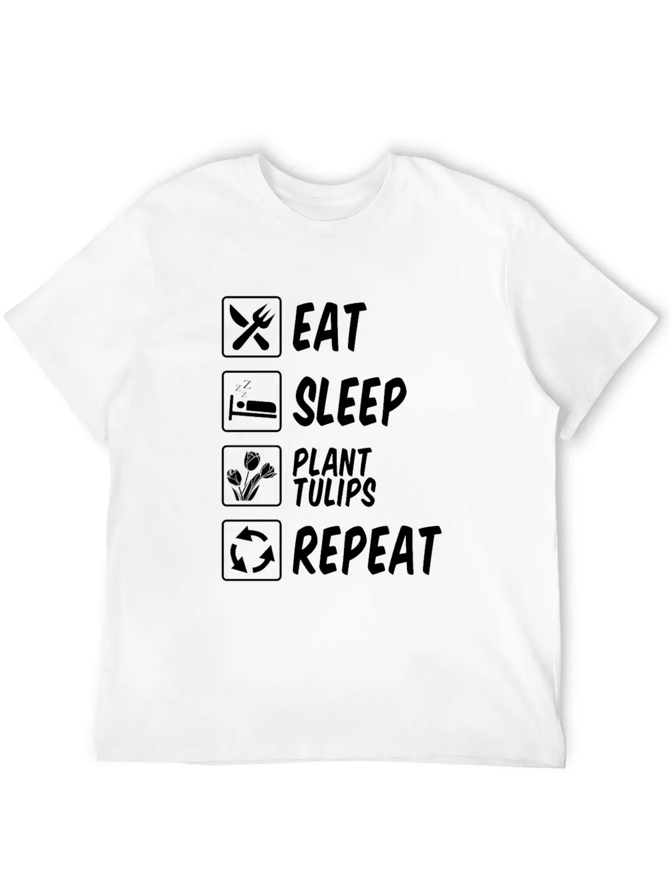 Tulip Gardening Eat Sleep Tulips Unisex Short Sleeve Soft Cotton T-Shirt – Casual Everyday Wear