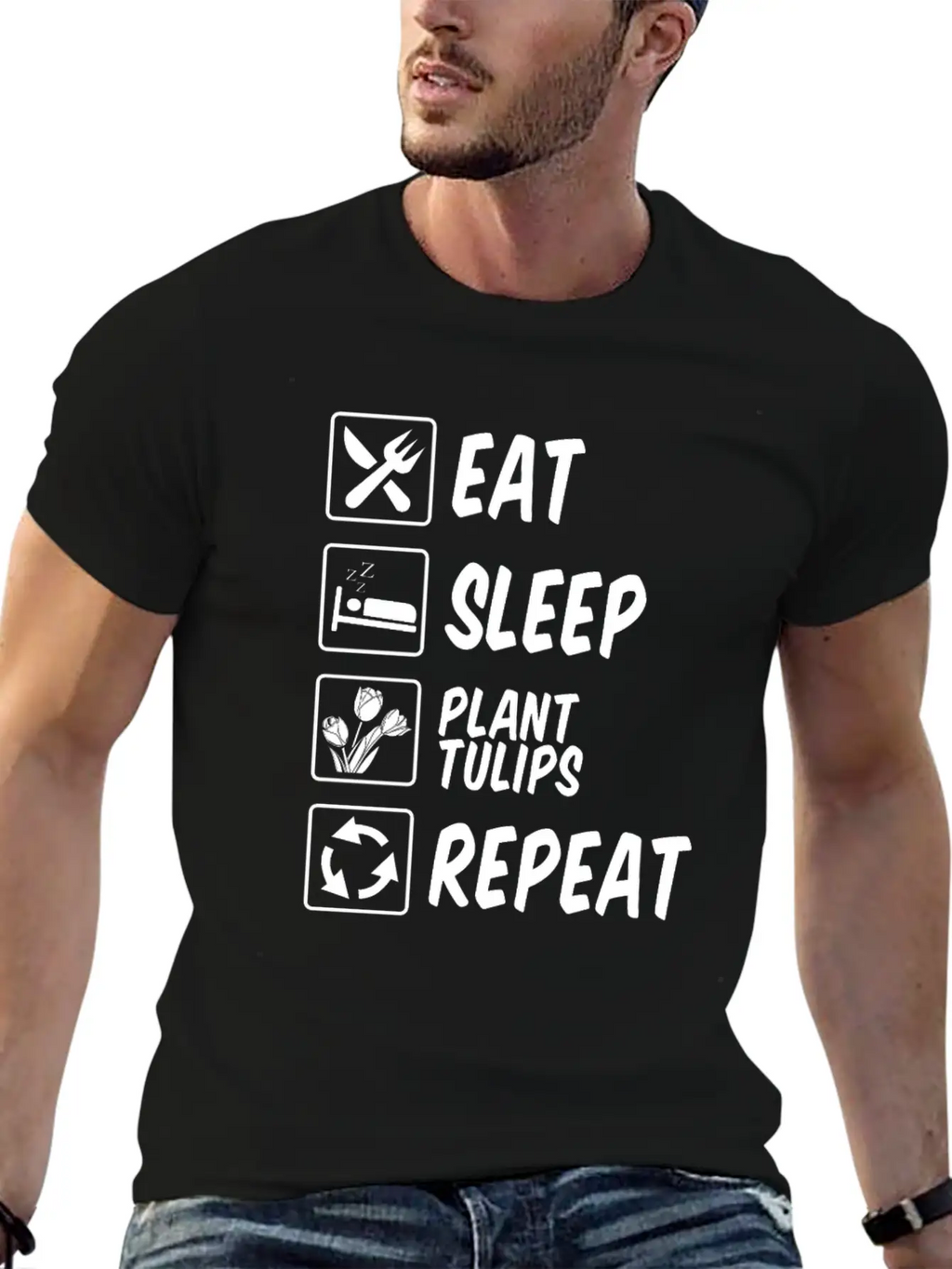 Tulip Gardening Eat Sleep Tulips Unisex Short Sleeve Soft Cotton T-Shirt – Casual Everyday Wear