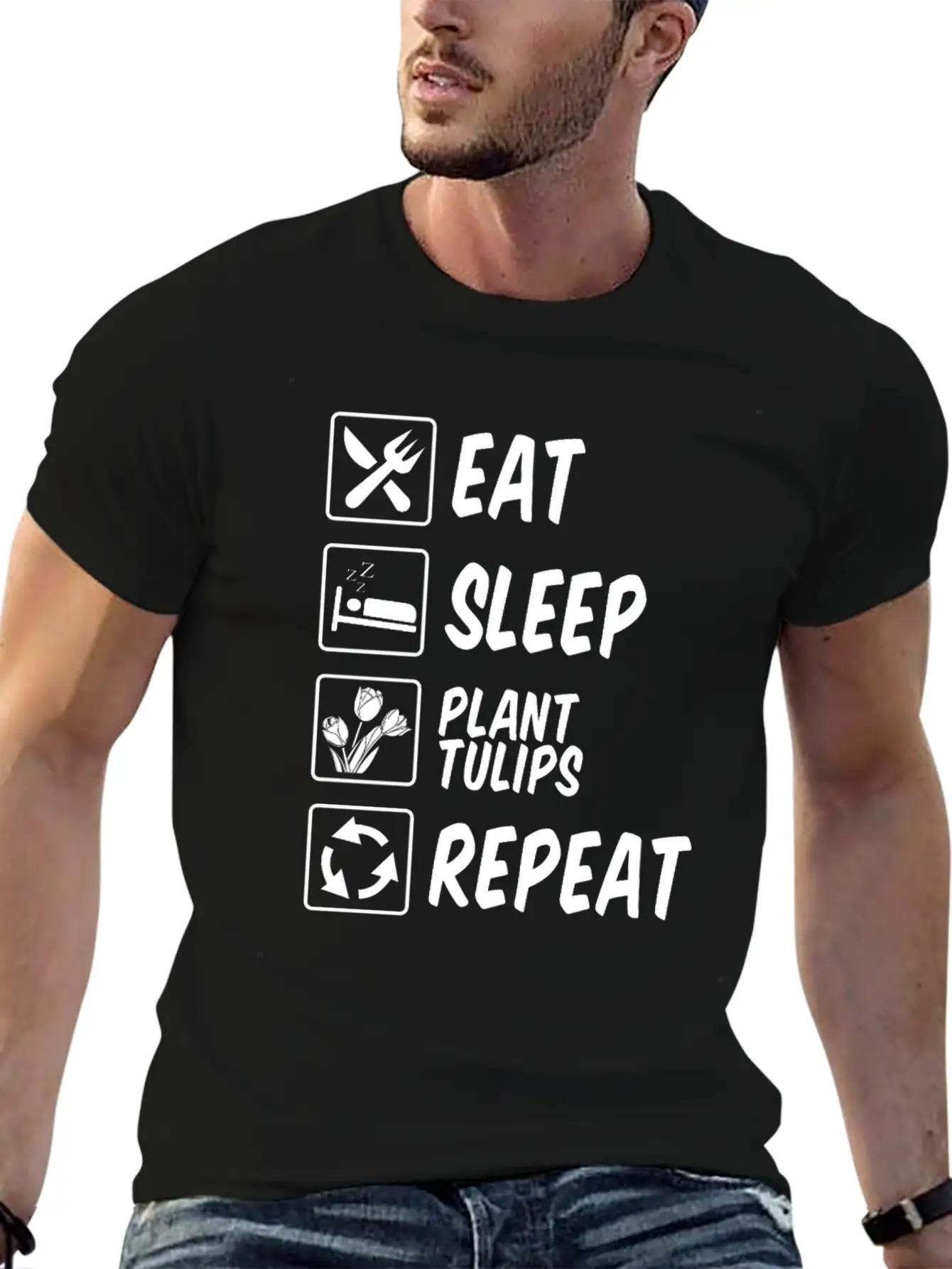 Tulip Gardening Eat Sleep Tulips Unisex Short Sleeve Soft Cotton T-Shirt – Casual Everyday Wear