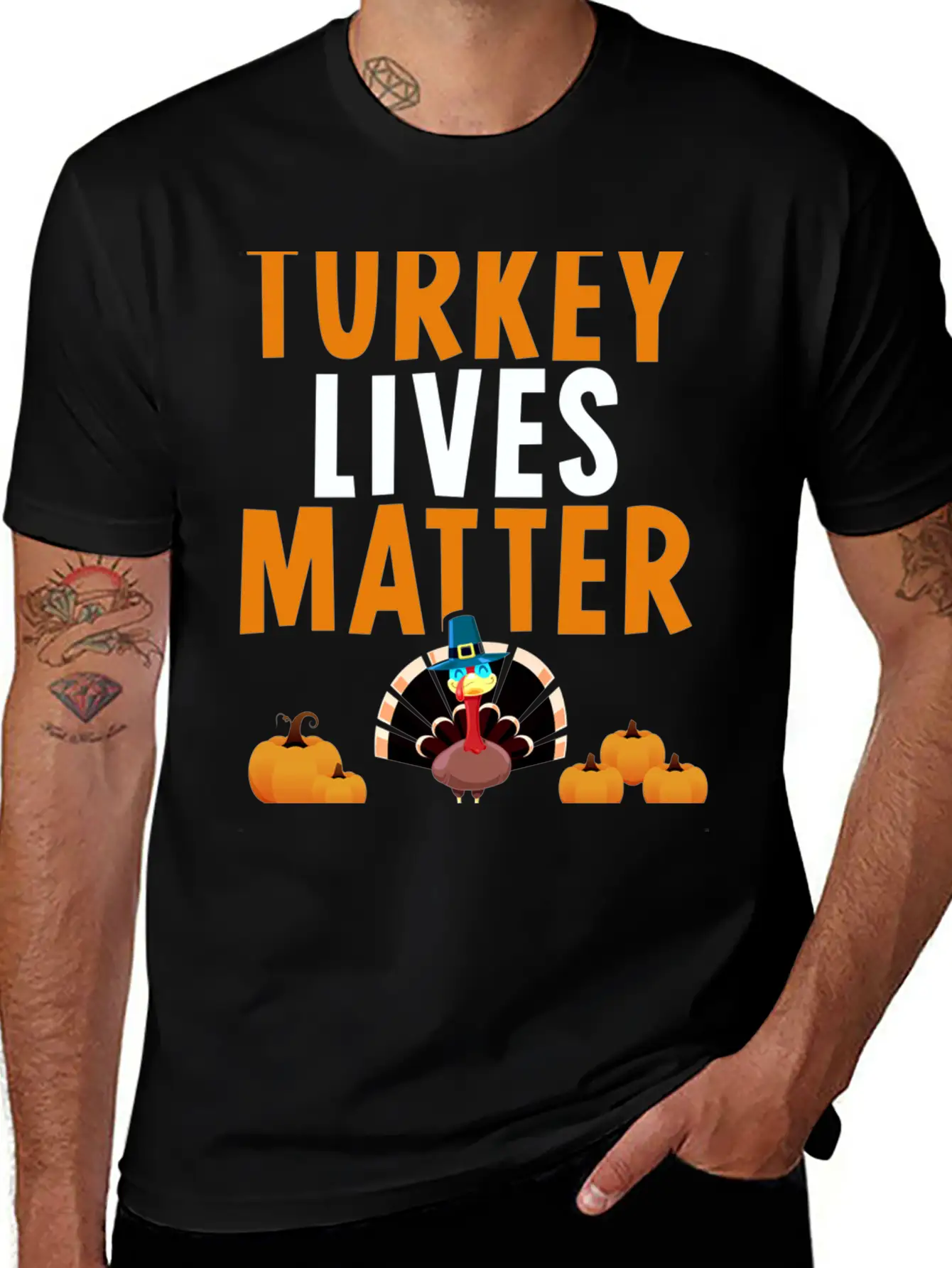 Turkey Lives Matter Funny Vegetarian Thanksgiving Breathable Soft Cotton T-Shirt – Timeless Casual Look