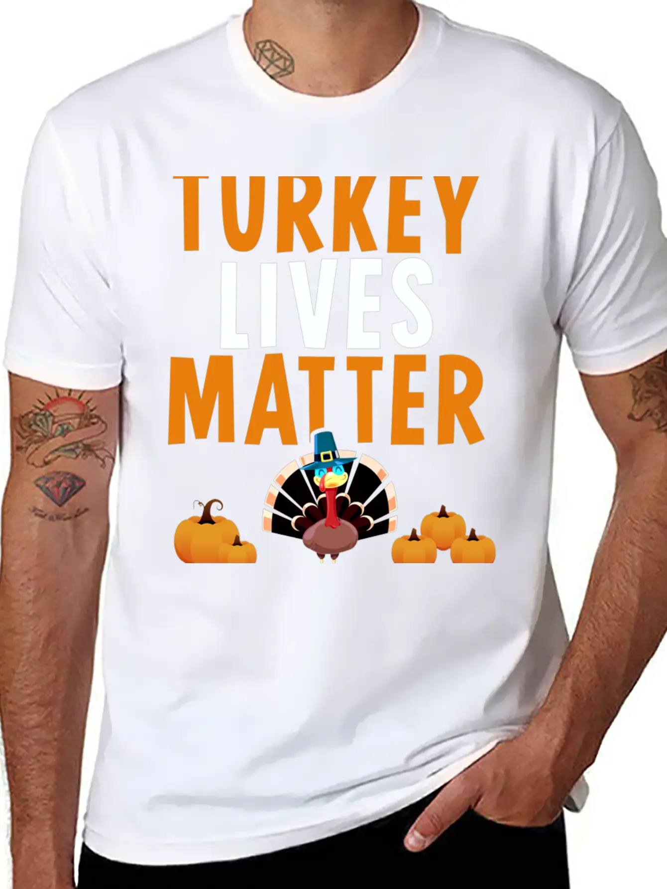 Turkey Lives Matter Funny Vegetarian Thanksgiving Breathable Soft Cotton T-Shirt – Timeless Casual Look