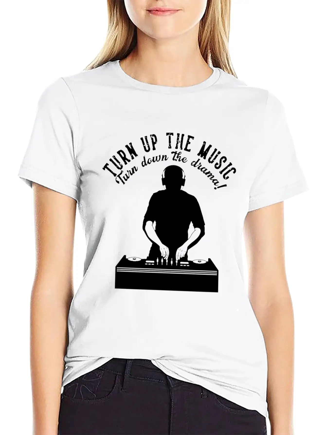 Turn Up The Music Turn Down The Drama Headphone Dj Unisex Casual T-Shirt – Clean Design For Daily Comfort