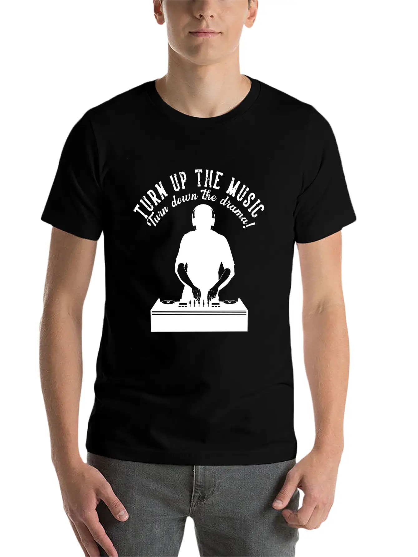 Turn Up The Music Turn Down The Drama Headphone Dj Unisex Casual T-Shirt – Clean Design For Daily Comfort