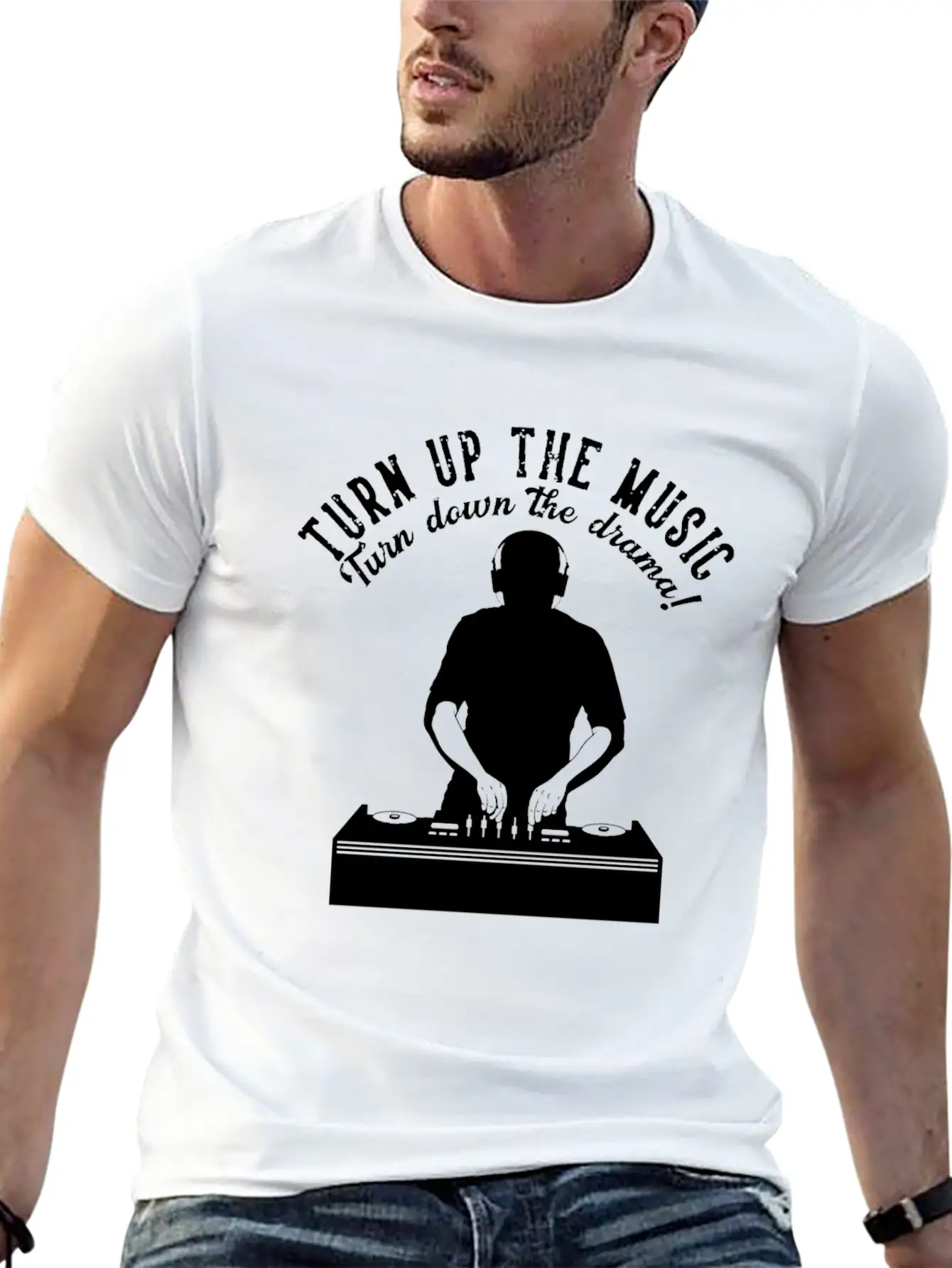 Turn Up The Music Turn Down The Drama Headphone Dj Unisex Casual T-Shirt – Clean Design For Daily Comfort