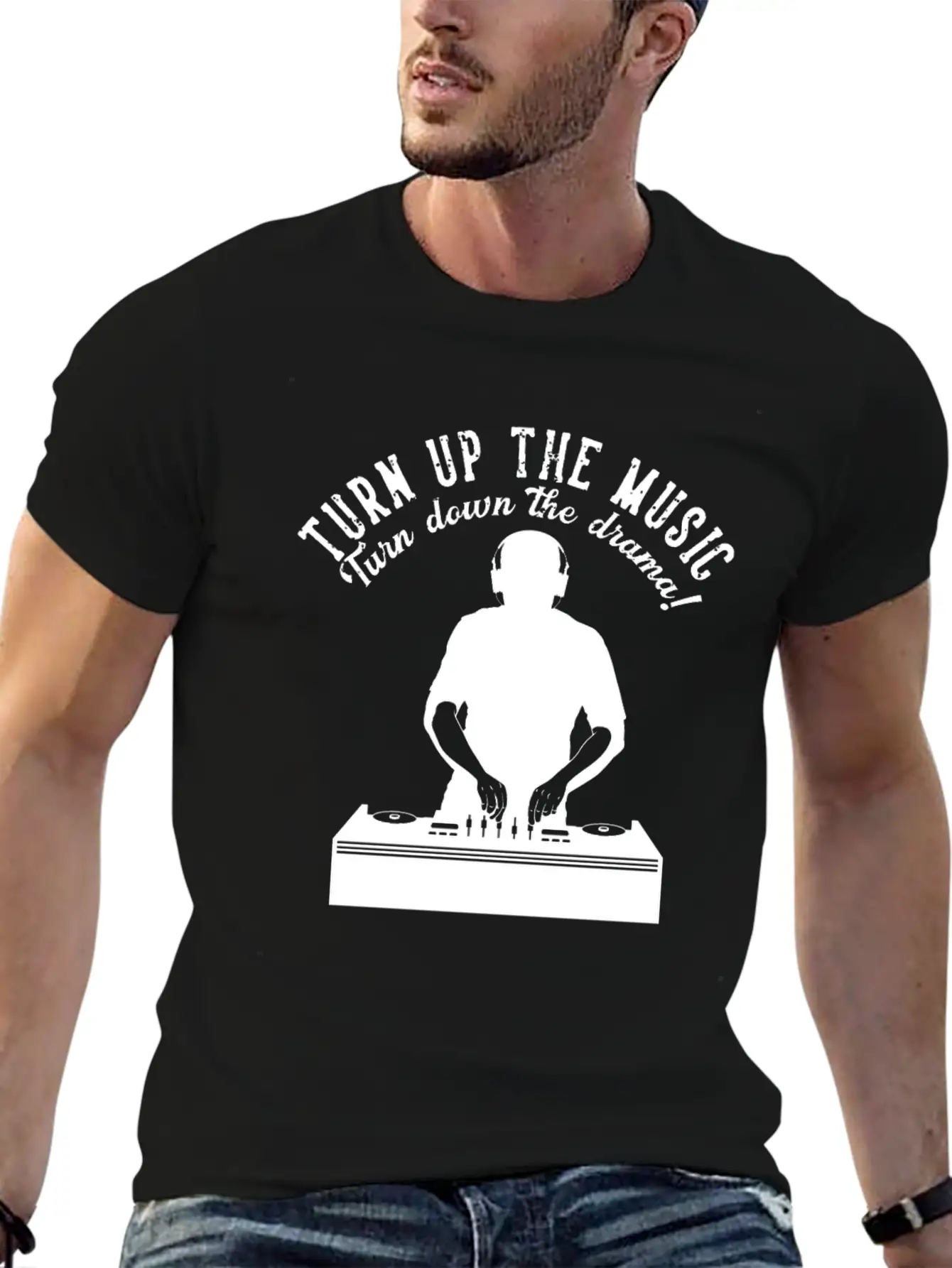 Turn Up The Music Turn Down The Drama Headphone Dj Unisex Casual T-Shirt – Clean Design For Daily Comfort