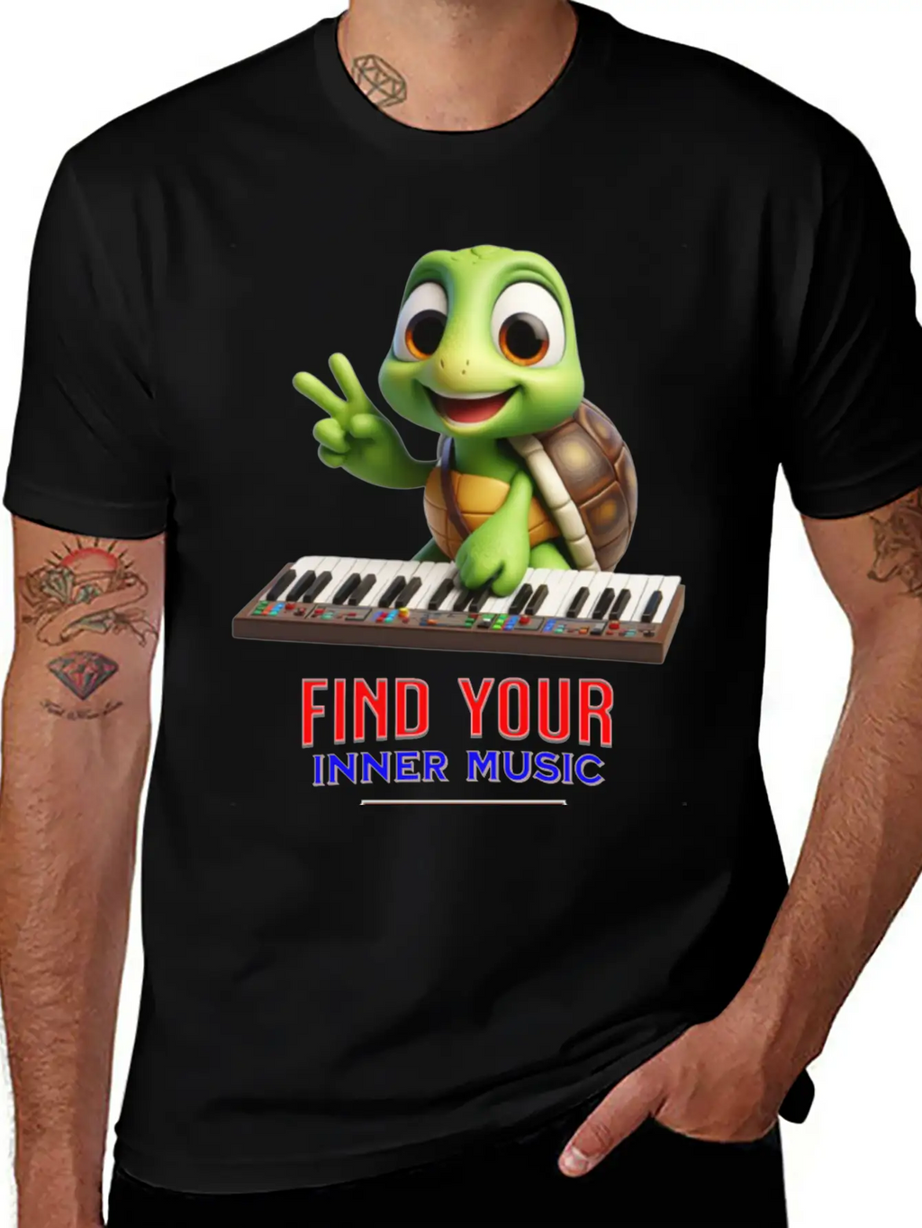 Turtle Playing Electronic Piano Unisex Casual T-Shirt – Clean Design For Daily Comfort