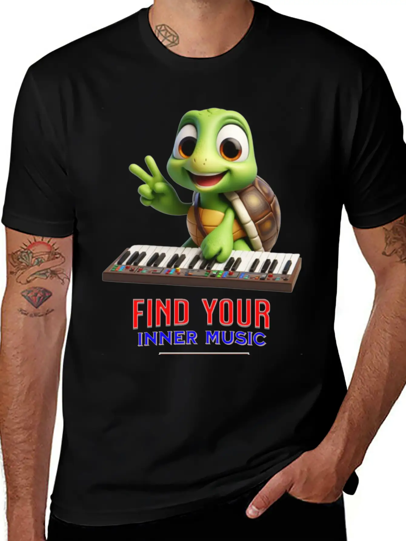 Turtle Playing Electronic Piano Unisex Casual T-Shirt – Clean Design For Daily Comfort