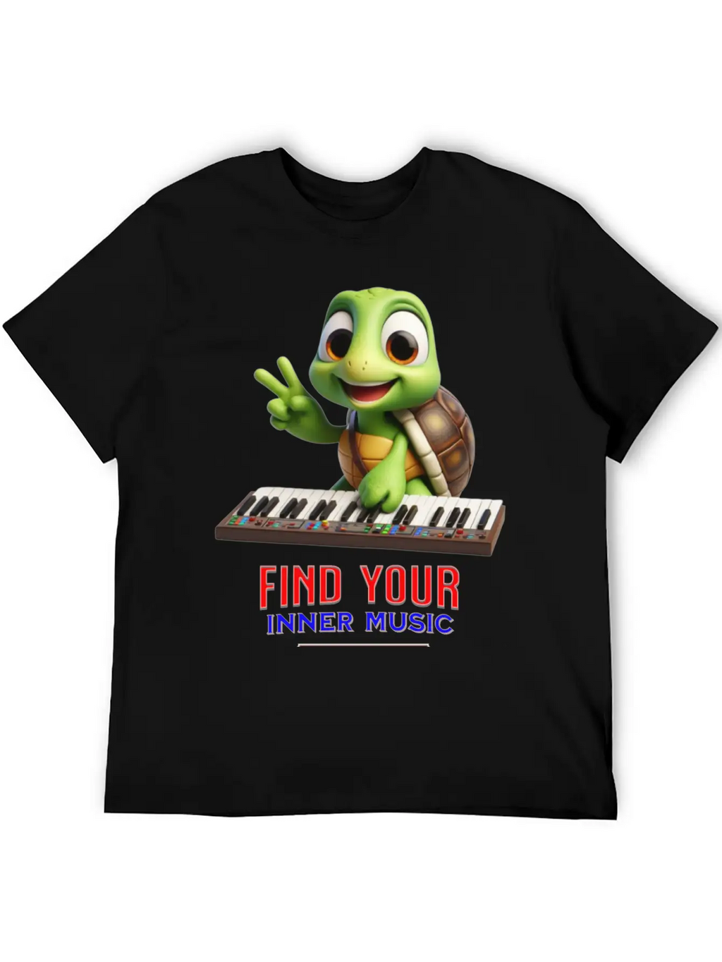 Turtle Playing Electronic Piano Unisex Casual T-Shirt – Clean Design For Daily Comfort