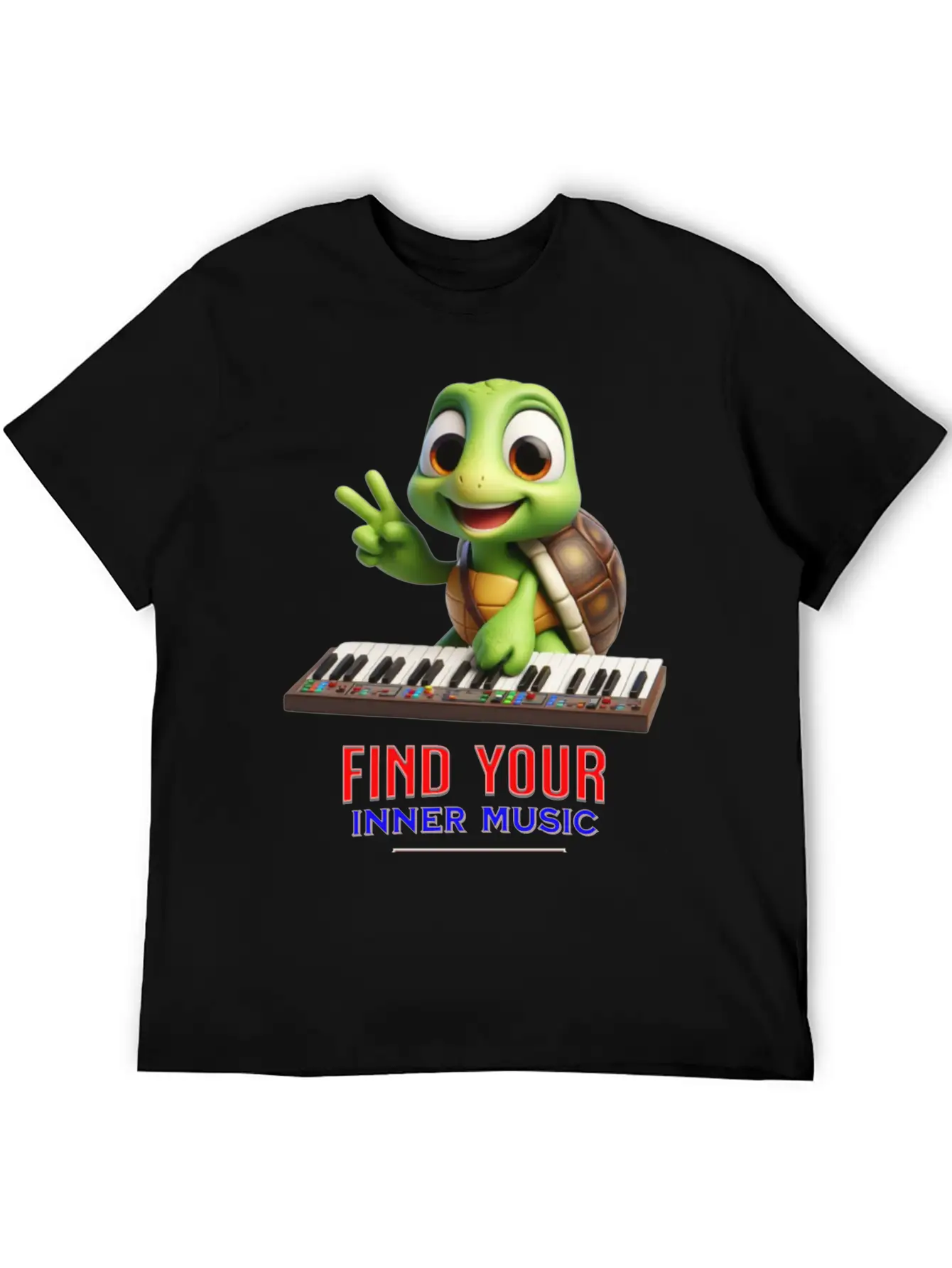 Turtle Playing Electronic Piano Unisex Casual T-Shirt – Clean Design For Daily Comfort