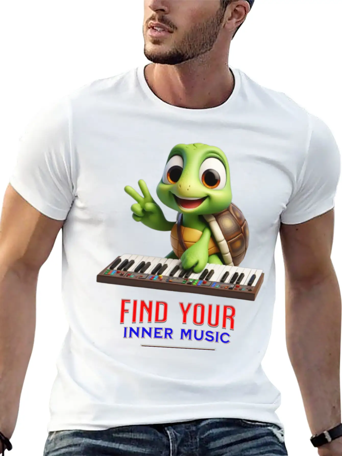 Turtle Playing Electronic Piano Unisex Casual T-Shirt – Clean Design For Daily Comfort