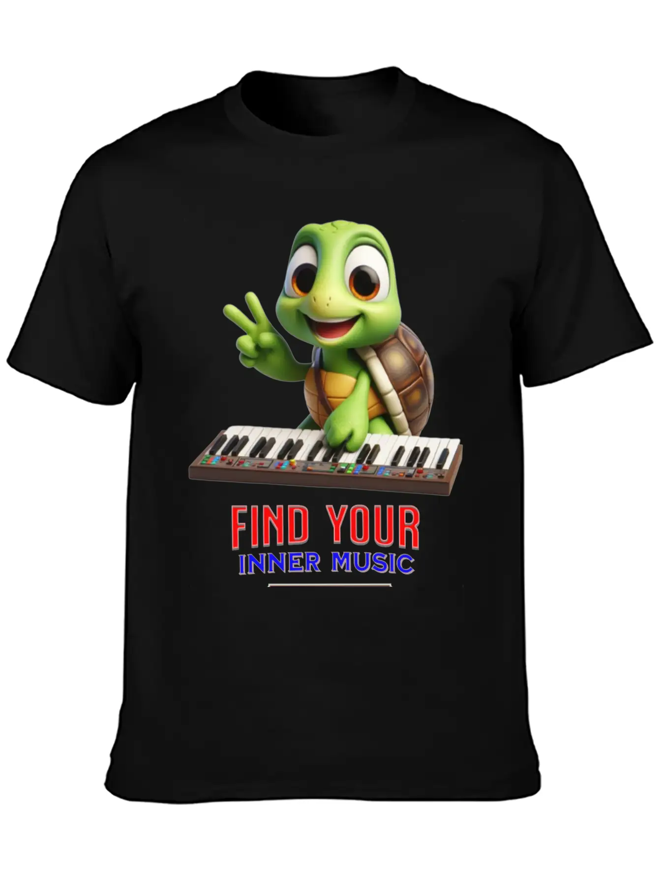 Turtle Playing Electronic Piano Unisex Casual T-Shirt – Clean Design For Daily Comfort
