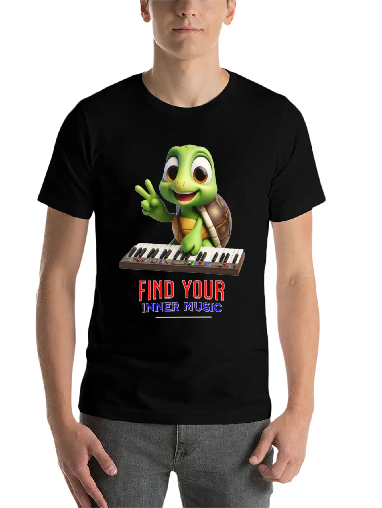 Turtle Playing Electronic Piano Unisex Casual T-Shirt – Clean Design For Daily Comfort