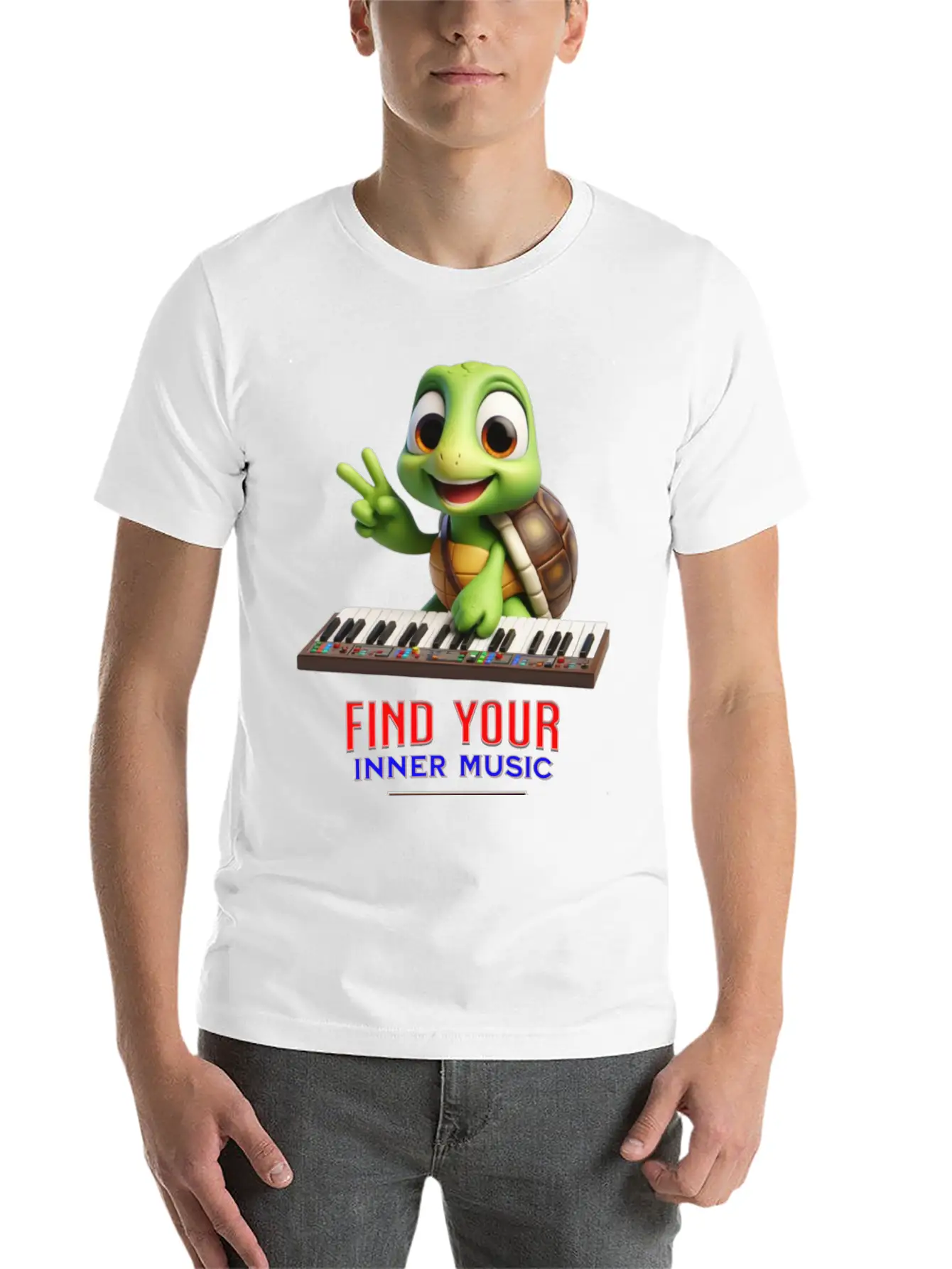 Turtle Playing Electronic Piano Unisex Casual T-Shirt – Clean Design For Daily Comfort