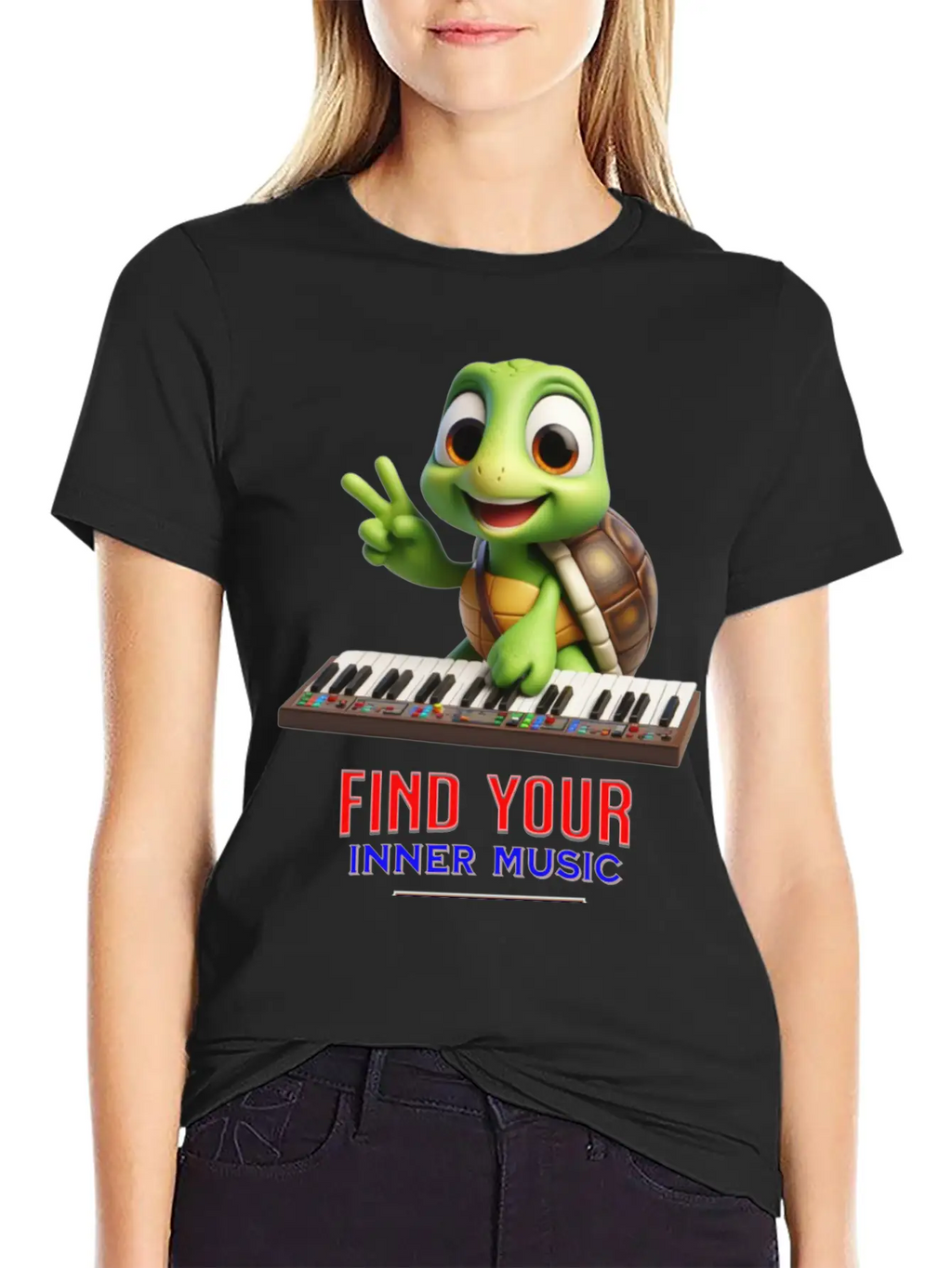 Turtle Playing Electronic Piano Unisex Casual T-Shirt – Clean Design For Daily Comfort