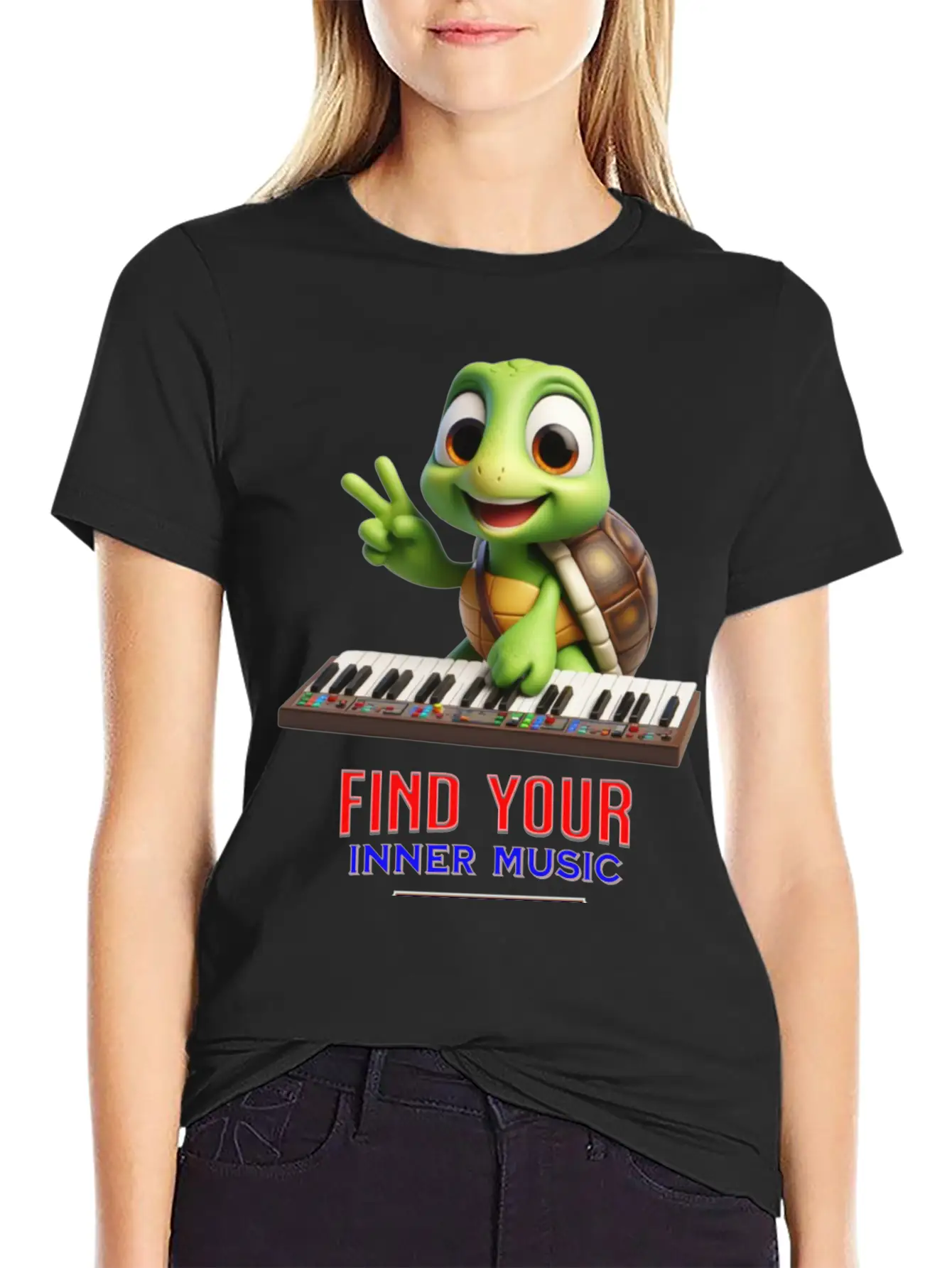 Turtle Playing Electronic Piano Unisex Casual T-Shirt – Clean Design For Daily Comfort