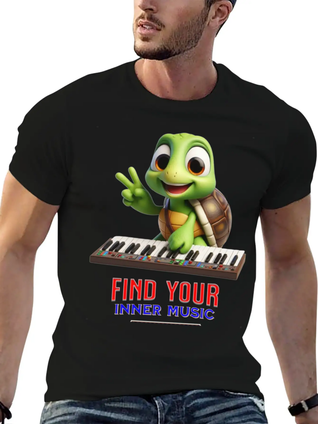 Turtle Playing Electronic Piano Unisex Casual T-Shirt – Clean Design For Daily Comfort