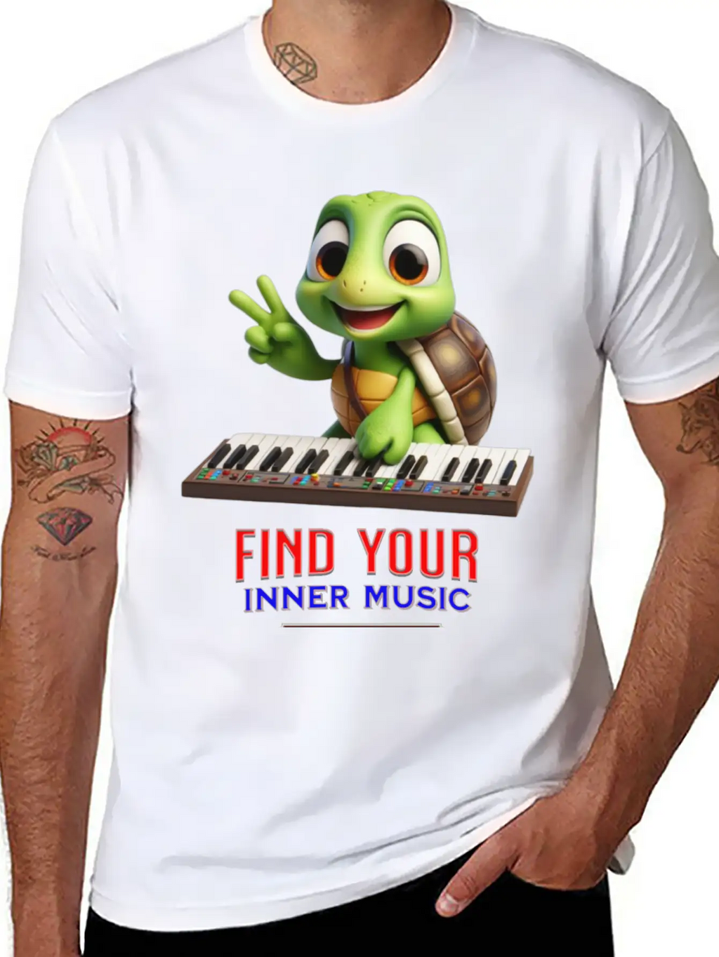 Turtle Playing Electronic Piano Unisex Casual T-Shirt – Clean Design For Daily Comfort