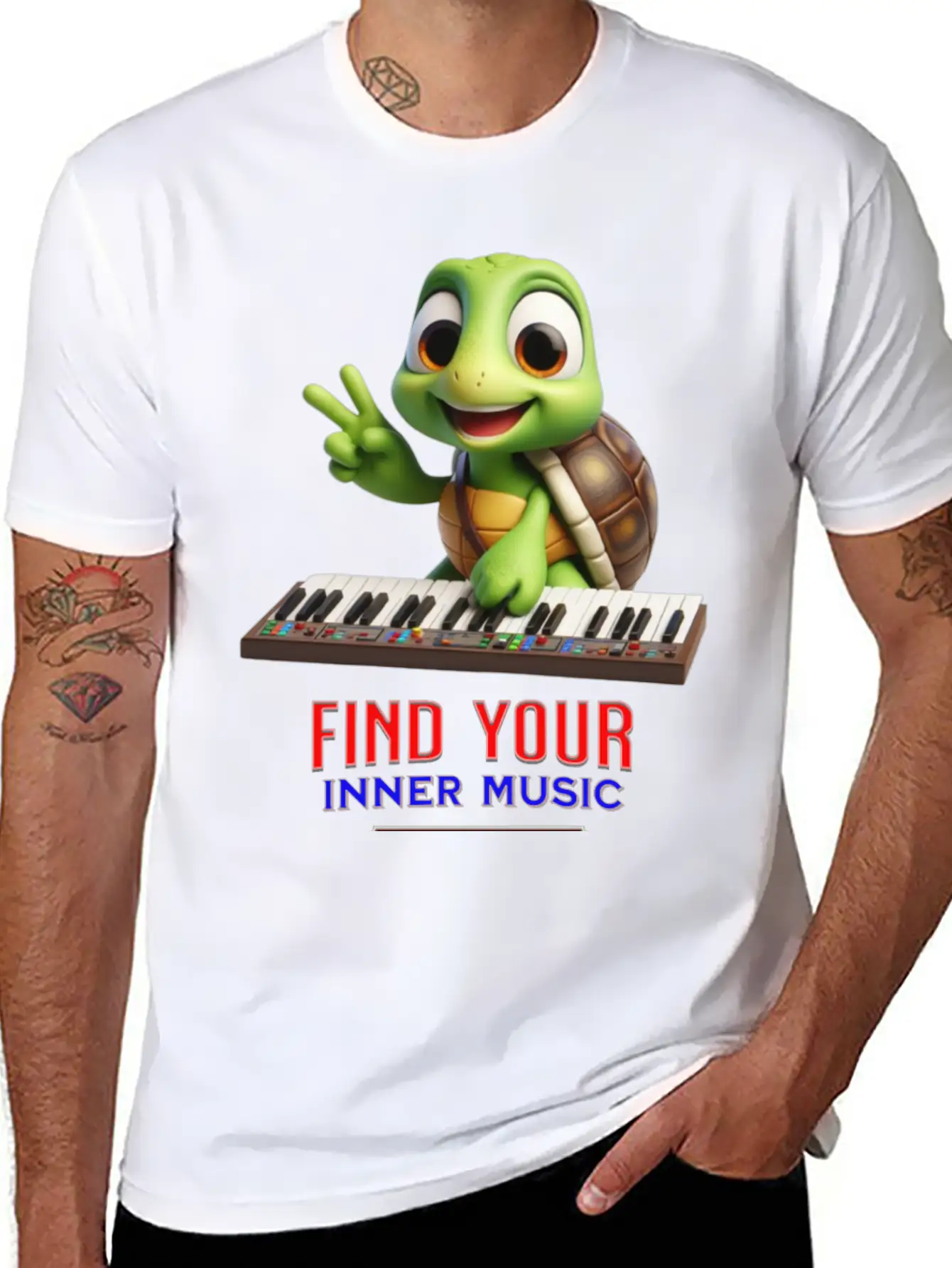 Turtle Playing Electronic Piano Unisex Casual T-Shirt – Clean Design For Daily Comfort