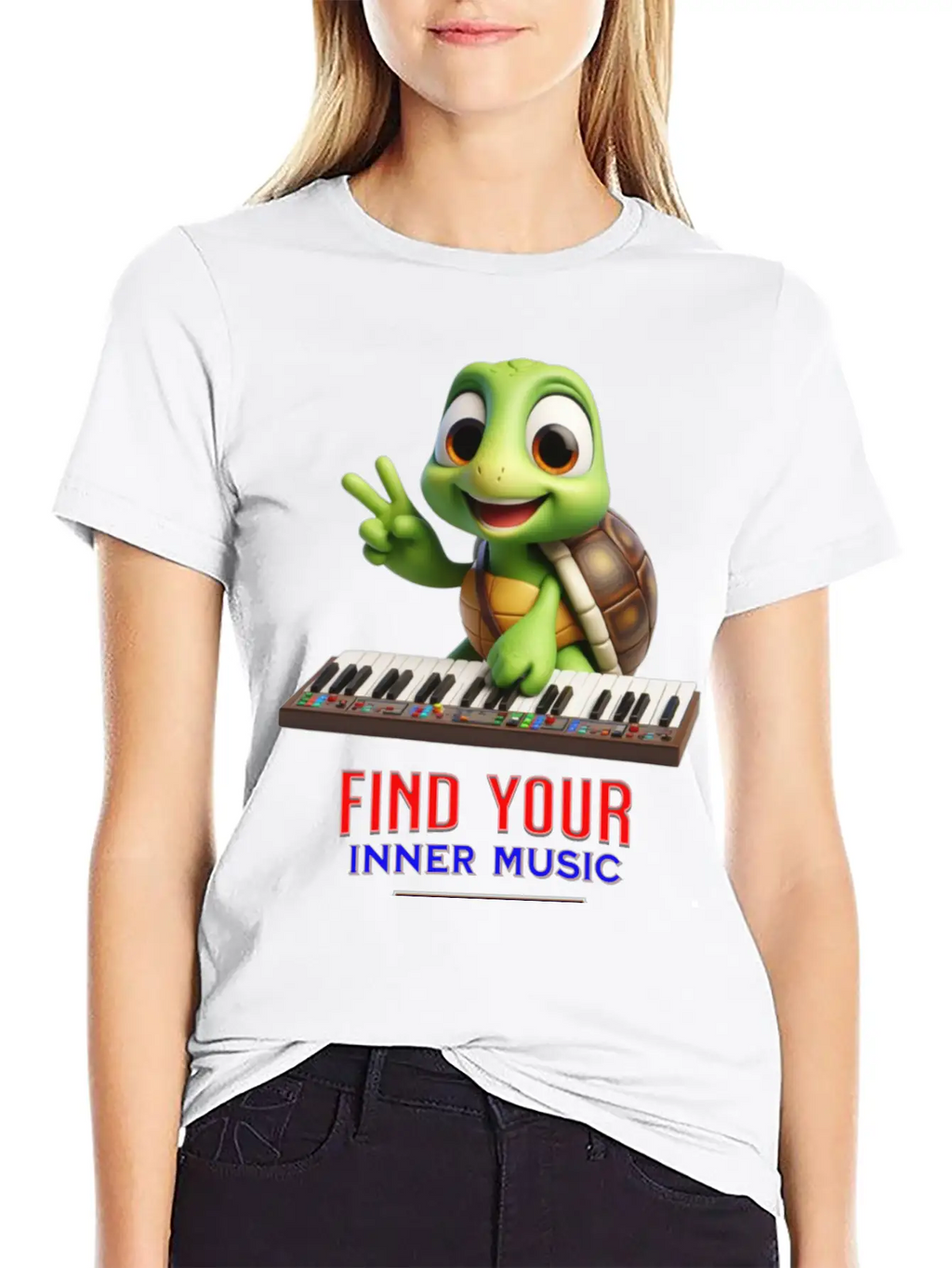 Turtle Playing Electronic Piano Unisex Casual T-Shirt – Clean Design For Daily Comfort